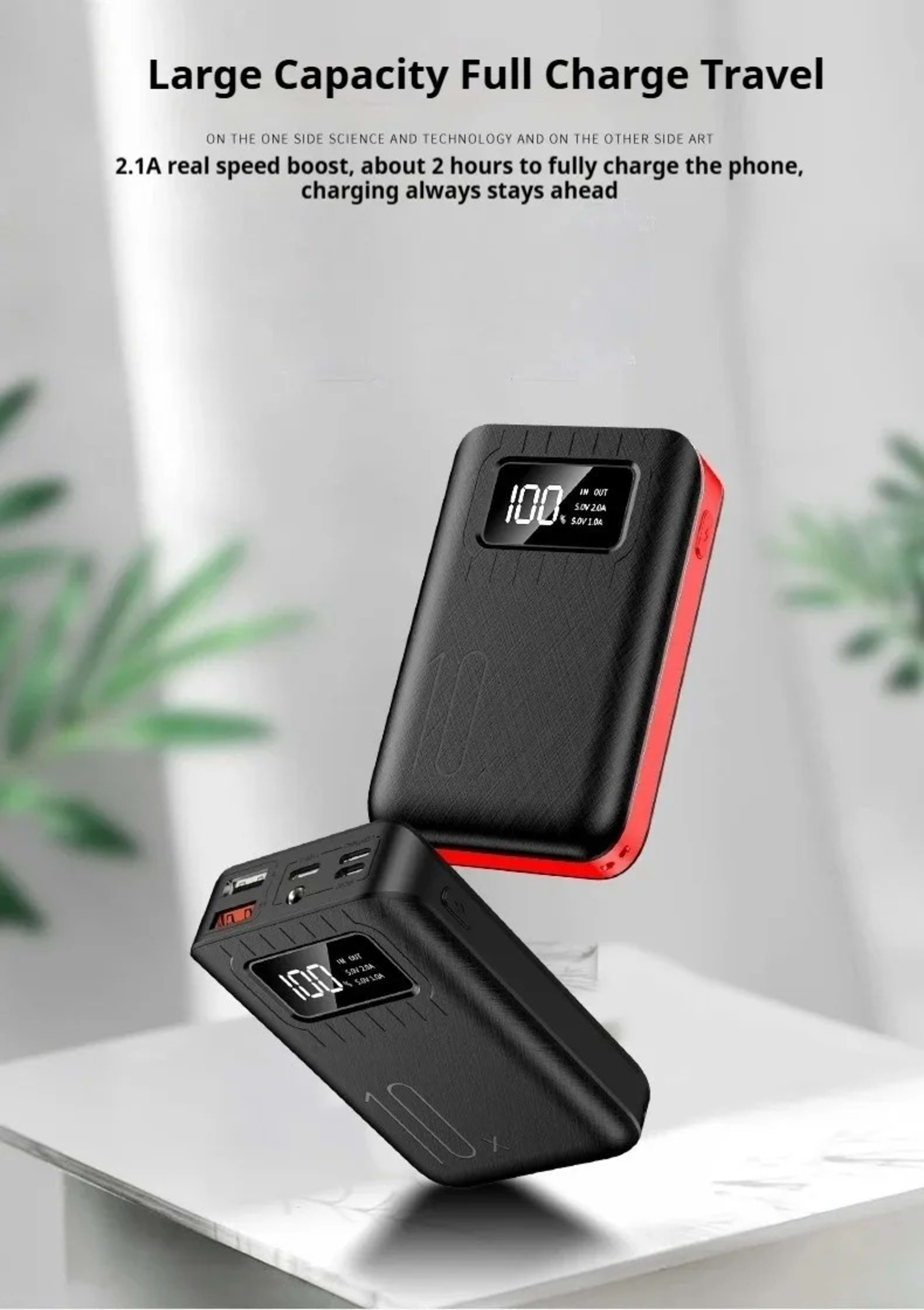 Portable Power Bank With High Capacity 10000 MAhAnd Fast Charging Function, Compatible With IPhone And Samsung. 2