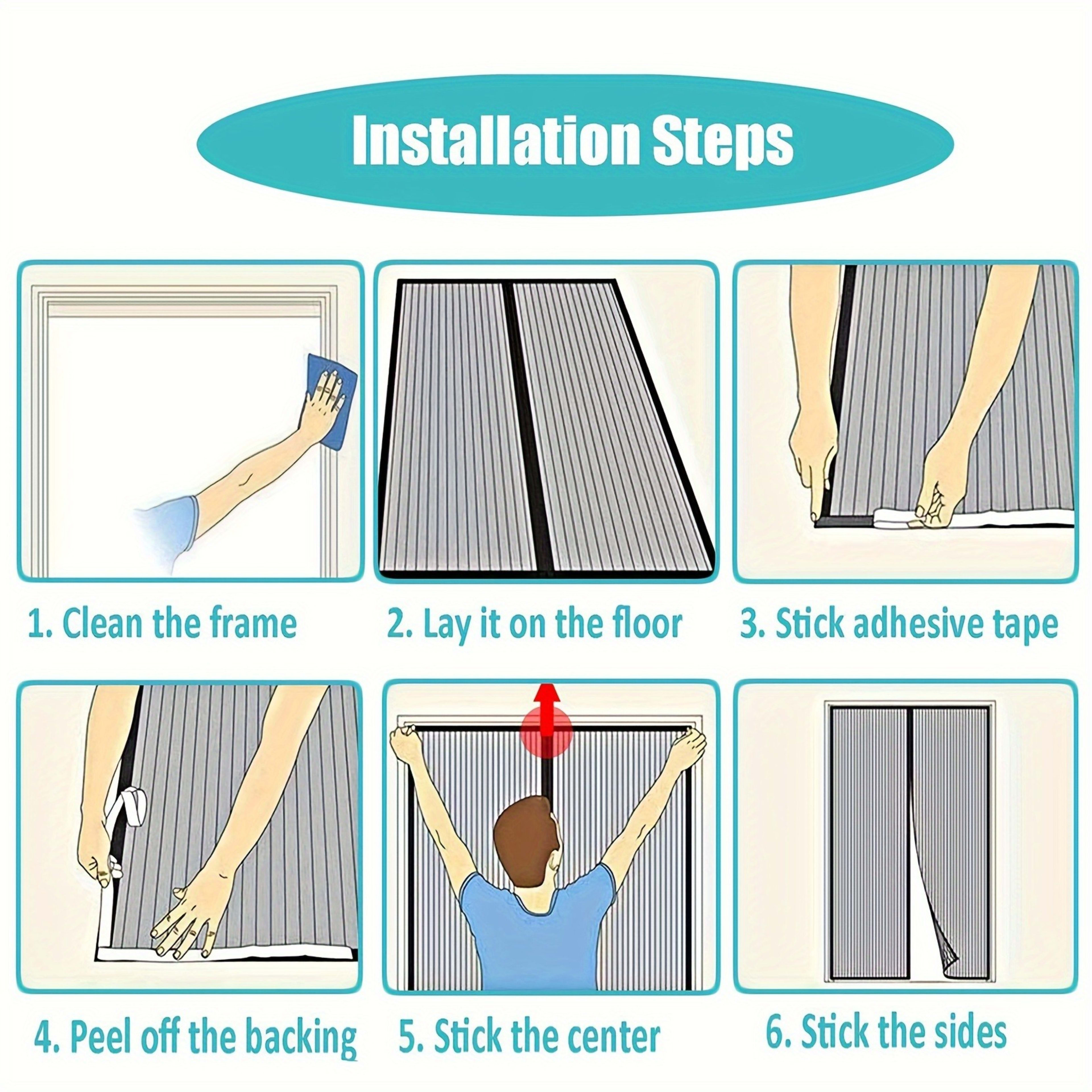 Summer Magnetic Screen Door - White Striped, Easy To Install, Strong Magnet, Automatically Closes Mosquito Net Curtain,  3