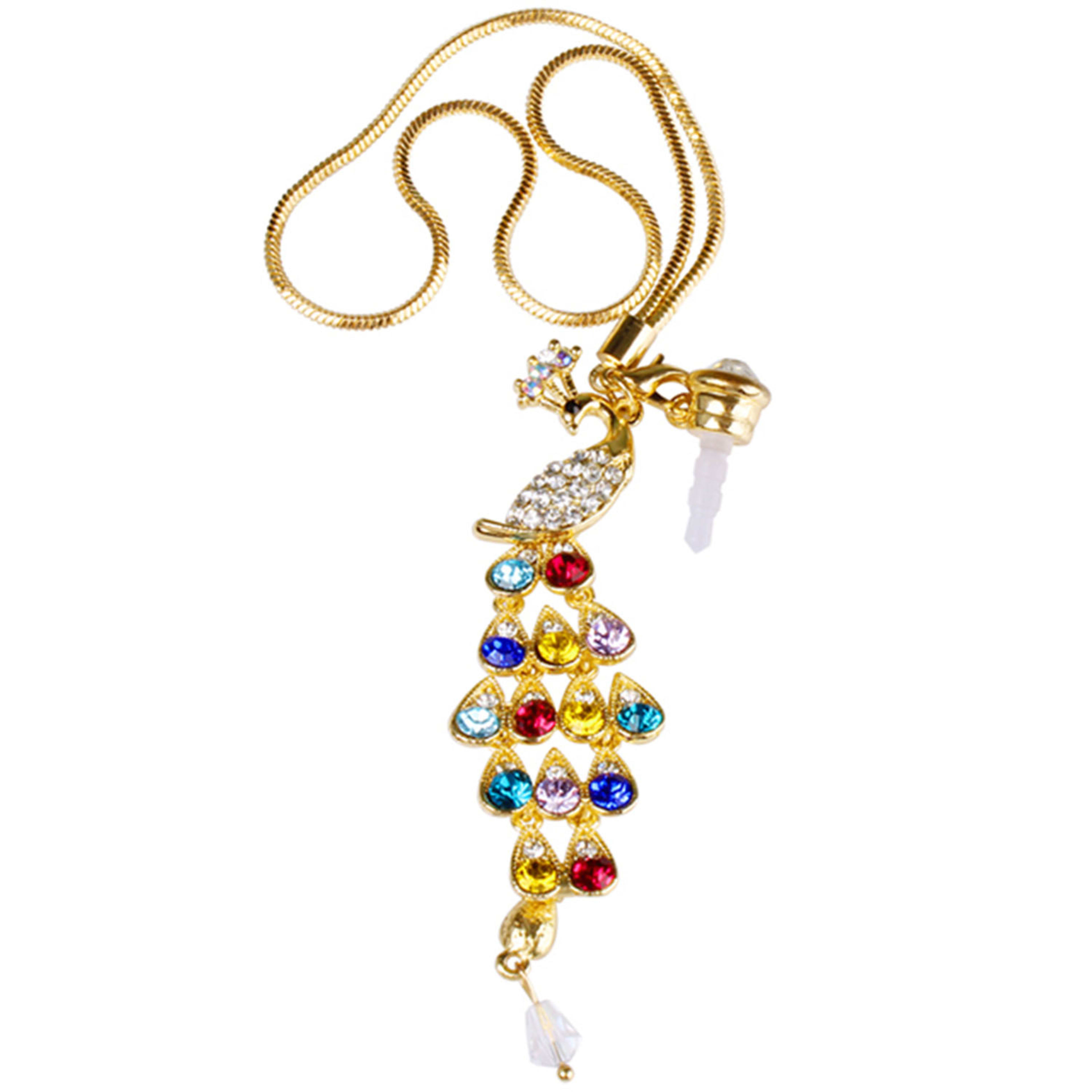 Colorful Crystal Diamond Peacock Dust Cap Pendant For Cell Phone 3.5mm Jack 5