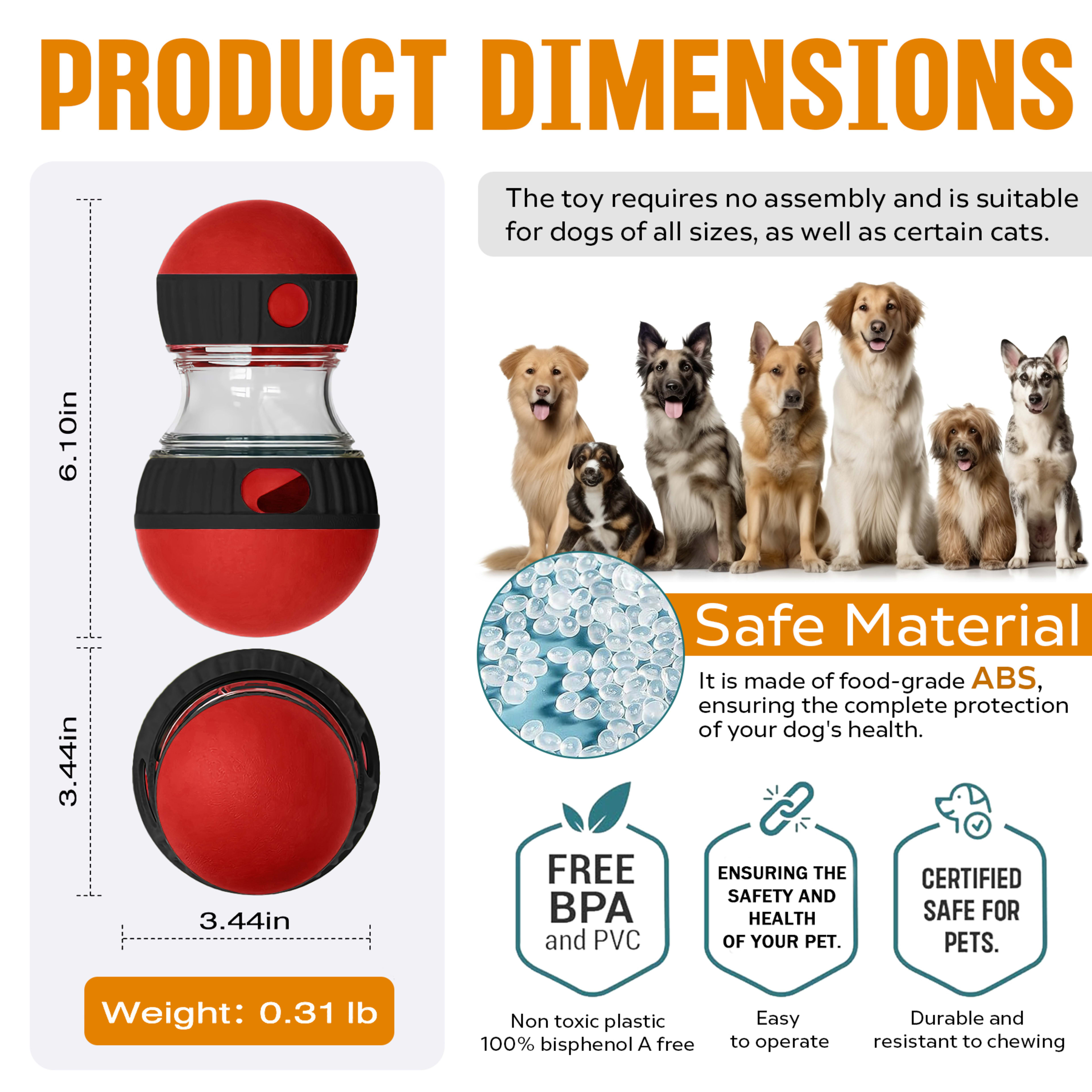 Dog Puzzle Toy, Adjustable Treat Dispensing Ball Food Dispenser Tough Slow Feeder Puppy Enrichment Training Toy Pet Inte 5