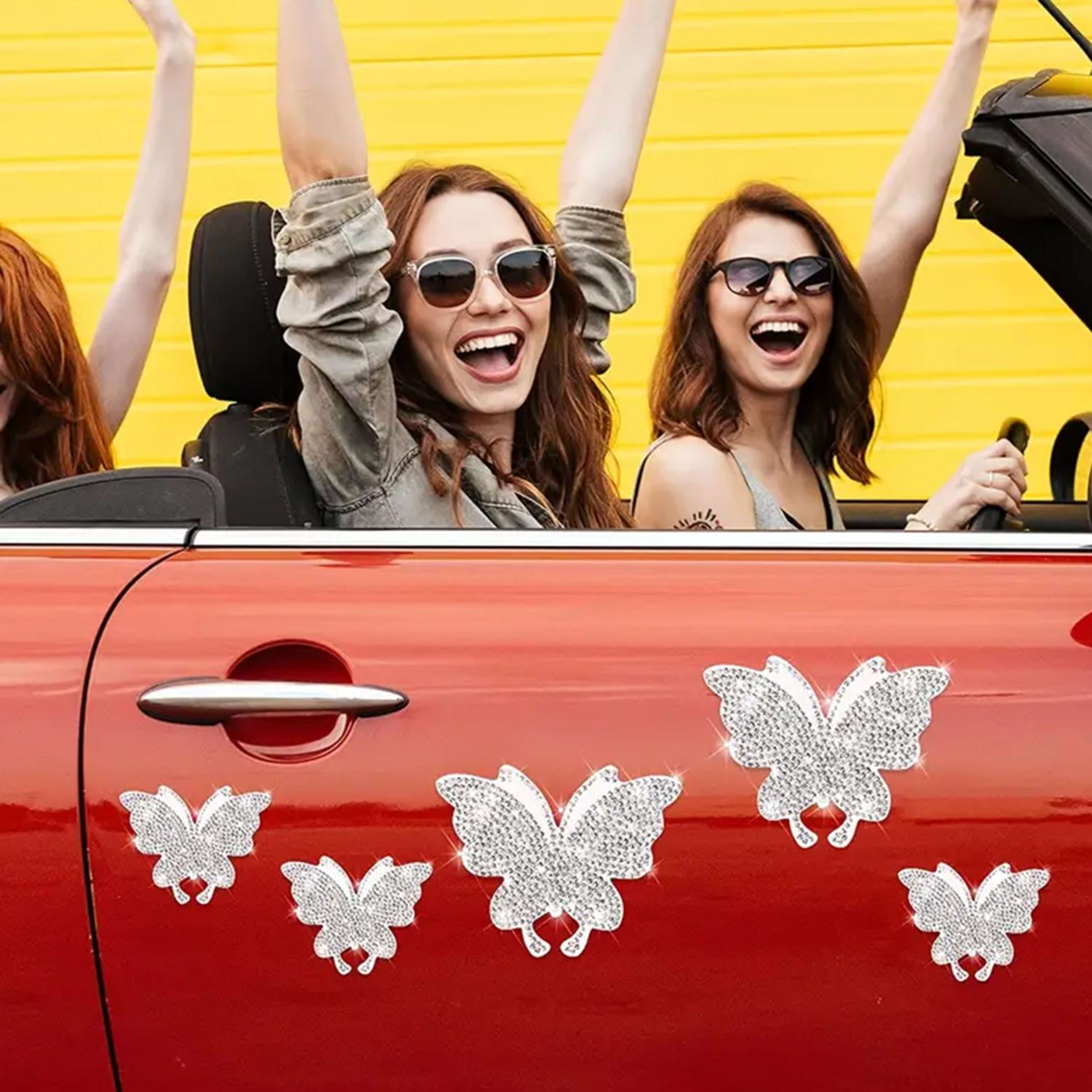 2-piece Car Interior Kit With Shiny Butterfly Net Rhinestone Stickers And 1-piece Bling Self-adhesive Car Decals 8
