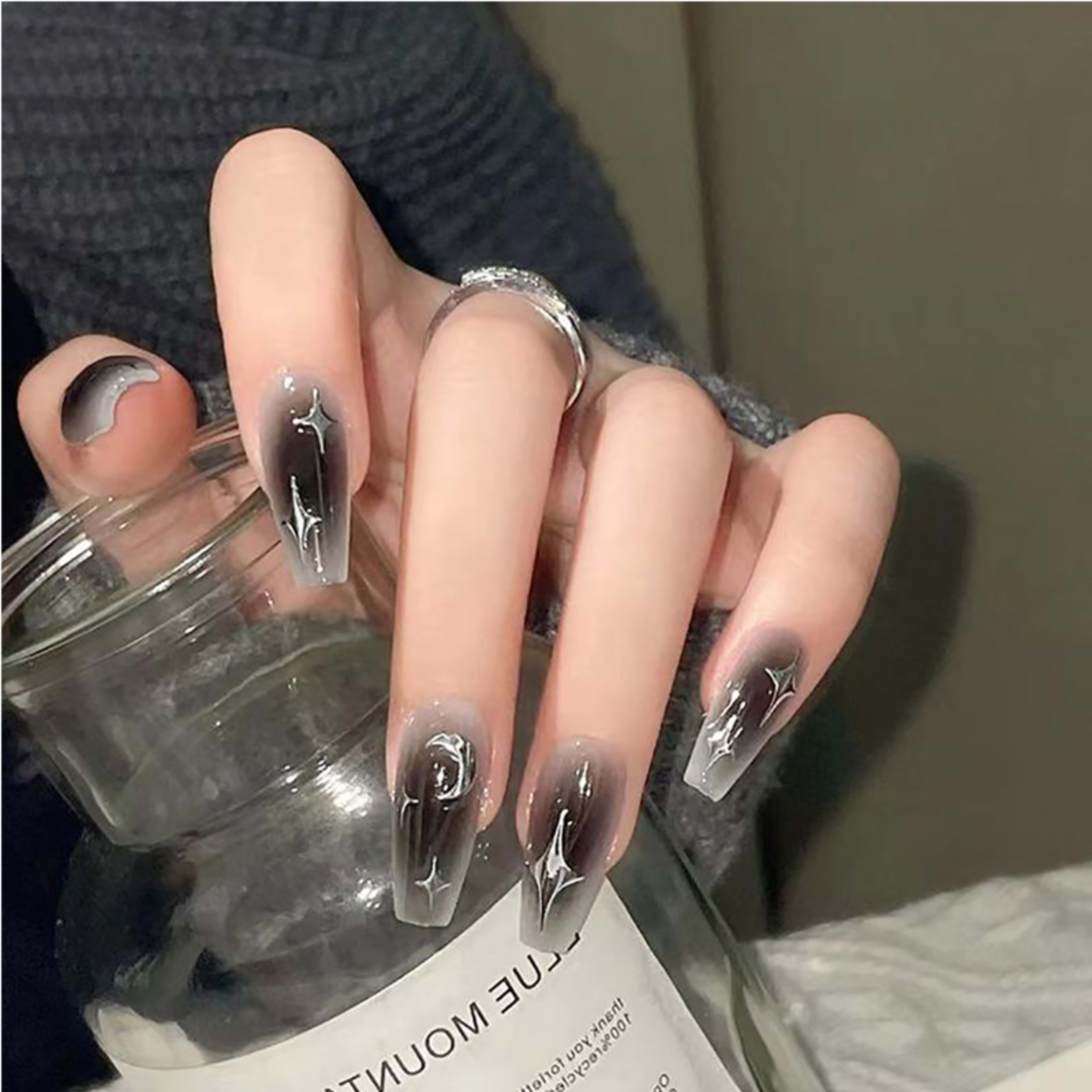 24 PCS Black Silver Star Nail Art