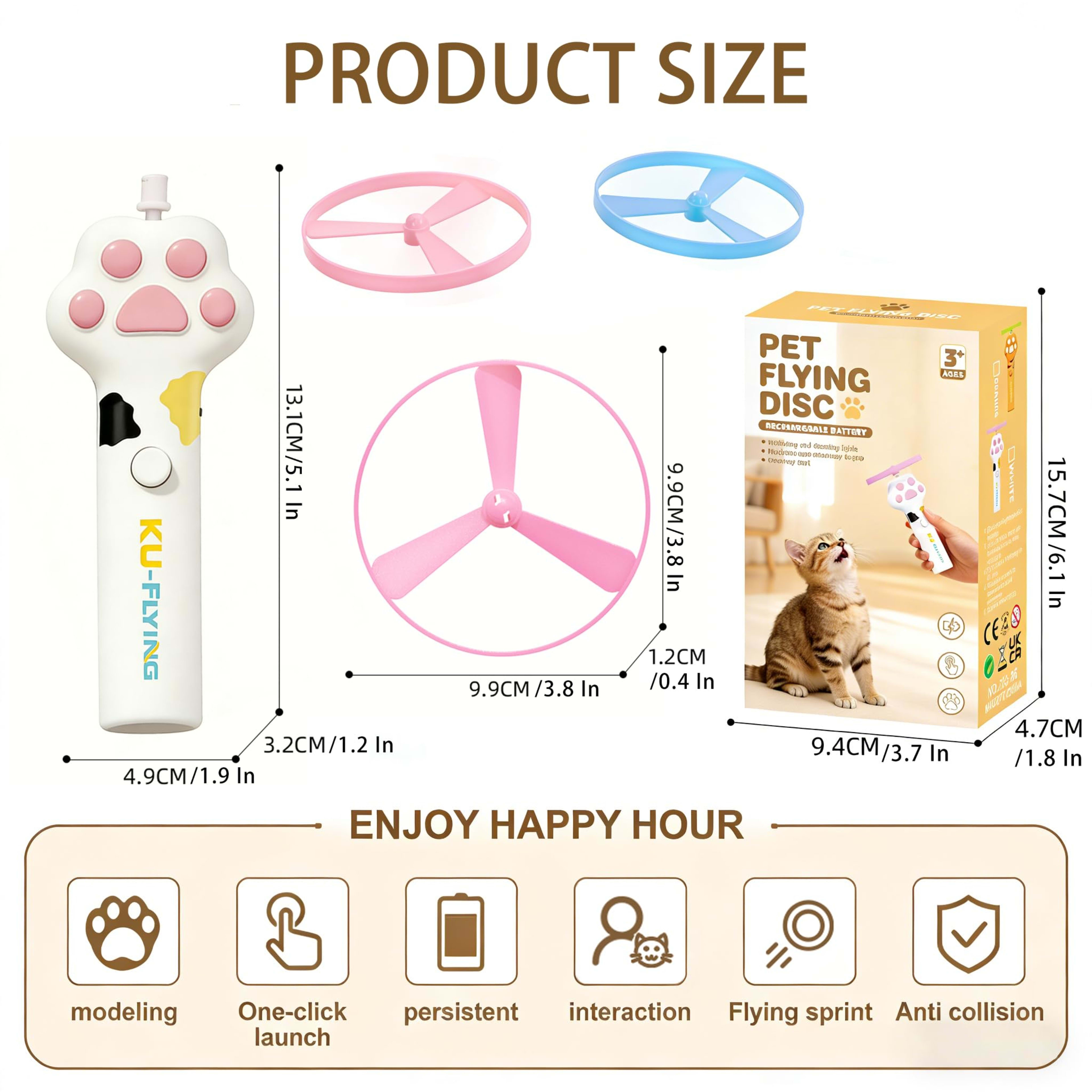 Cat Fetch Toy Launcher,Flying Disc Launcher Toy Rechargeable With 6 Flying Discs,Flying Cat Toy Disc Launcher For Kitten 4