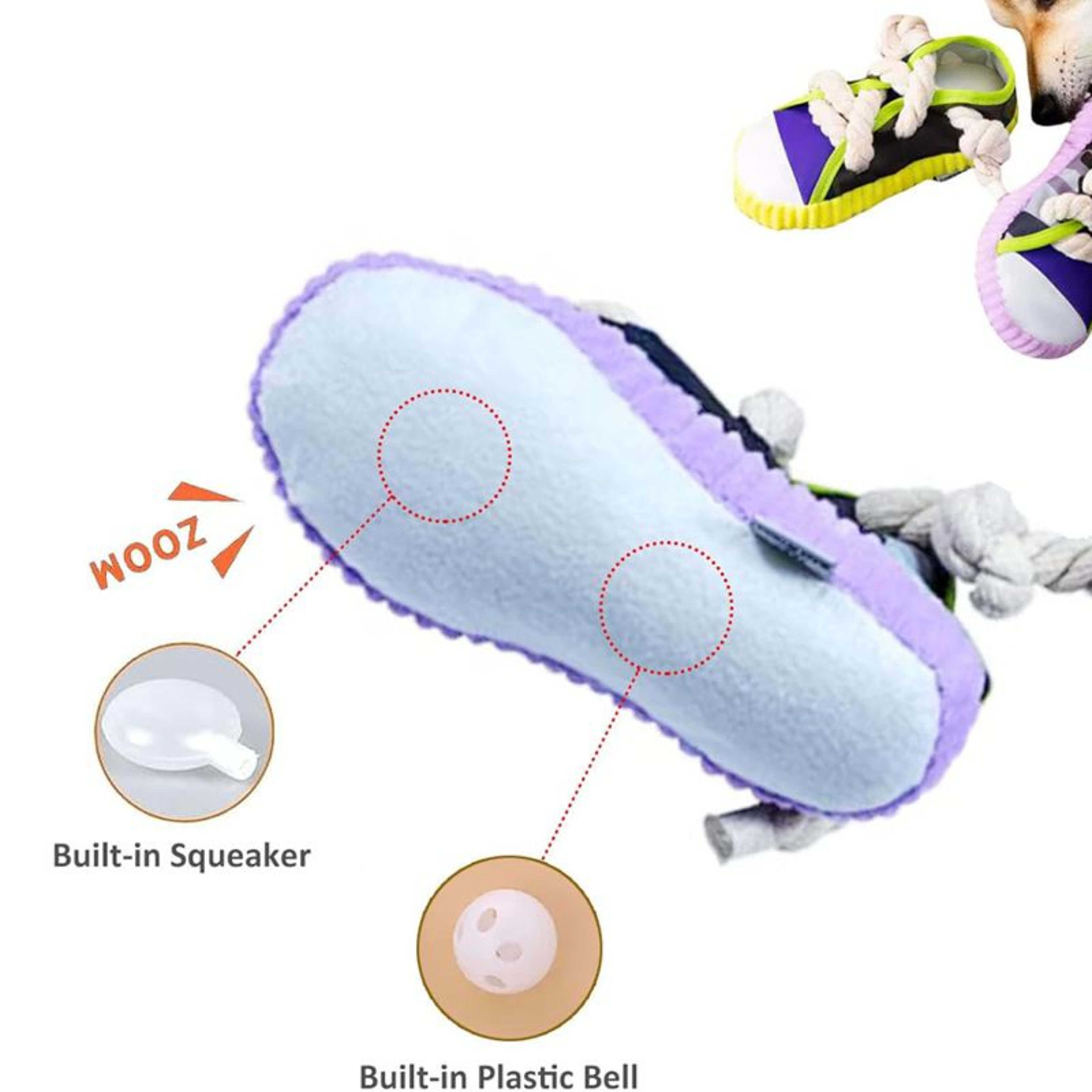 Dog Toys Shoes Pet Cotton Rope Slippers Sound Making Toys Teeth Cleaning Built-in BB Airbag Round Ball Bell Various 3