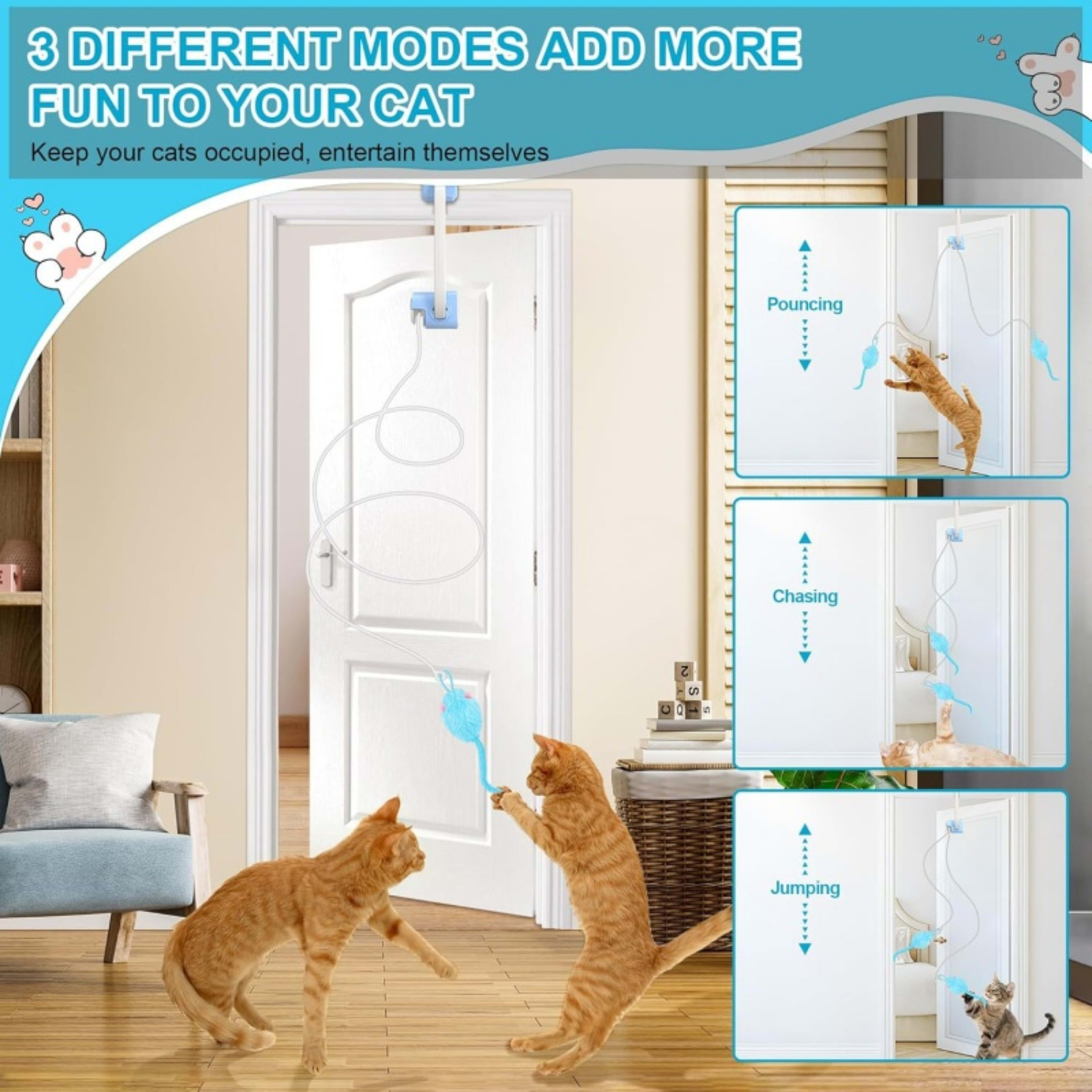Rechargeable Electric Cat Teaser With Remote Interactive Door Clip Toy For Cat 6