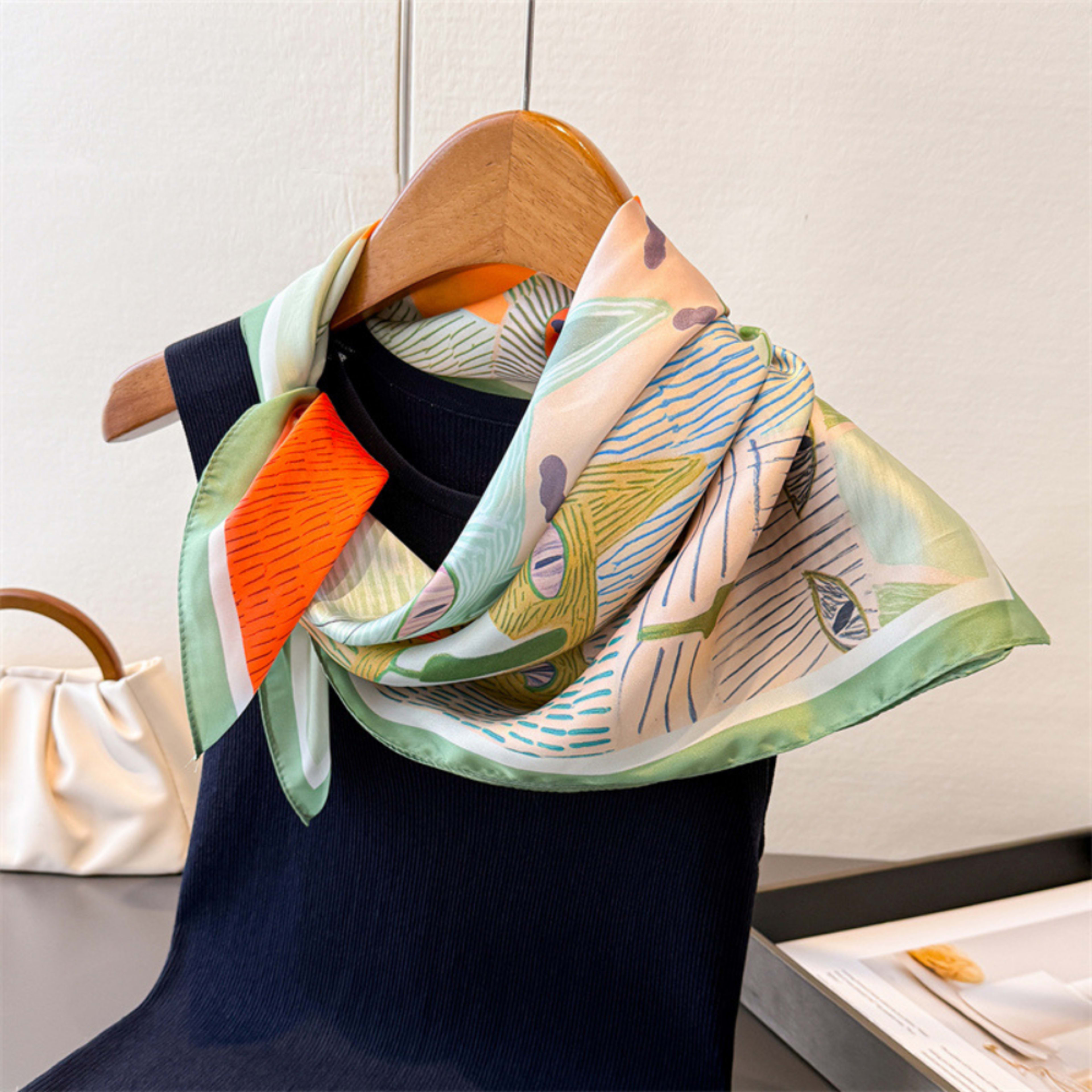 Cartoon-printed Cat Small Square Scarf With Silk Satin Surface. Cute Animal Print Decorative Headscarf. Fashionable And  4