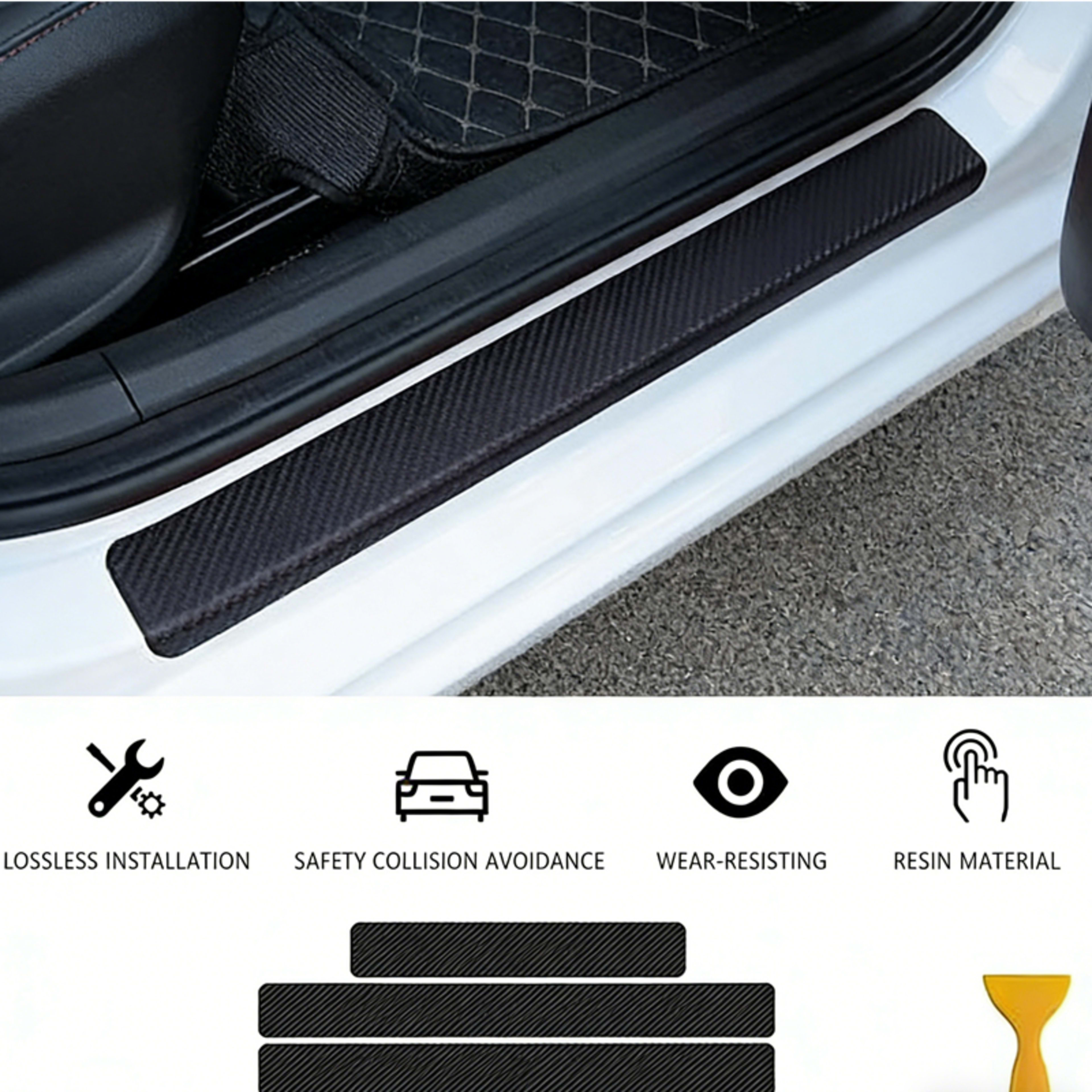 Carbon Car Door Sills Protector, Car Door Threshold Protection, Automotive Door Entry Guard 4 Pcs Universal Rubber Scrat