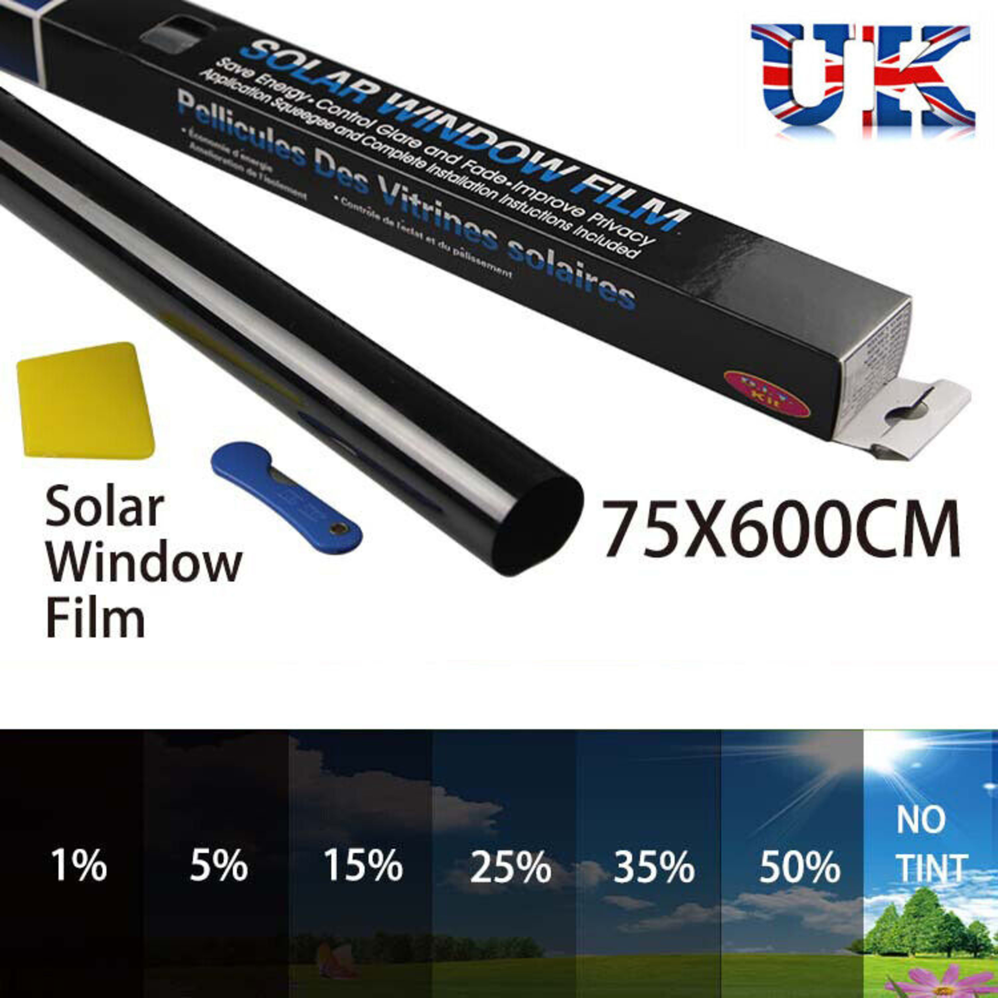 CAR WINDOW TINT FILM KIT TINTING SUPER DARK BLACK LIMO  75CM X 6M UK 4