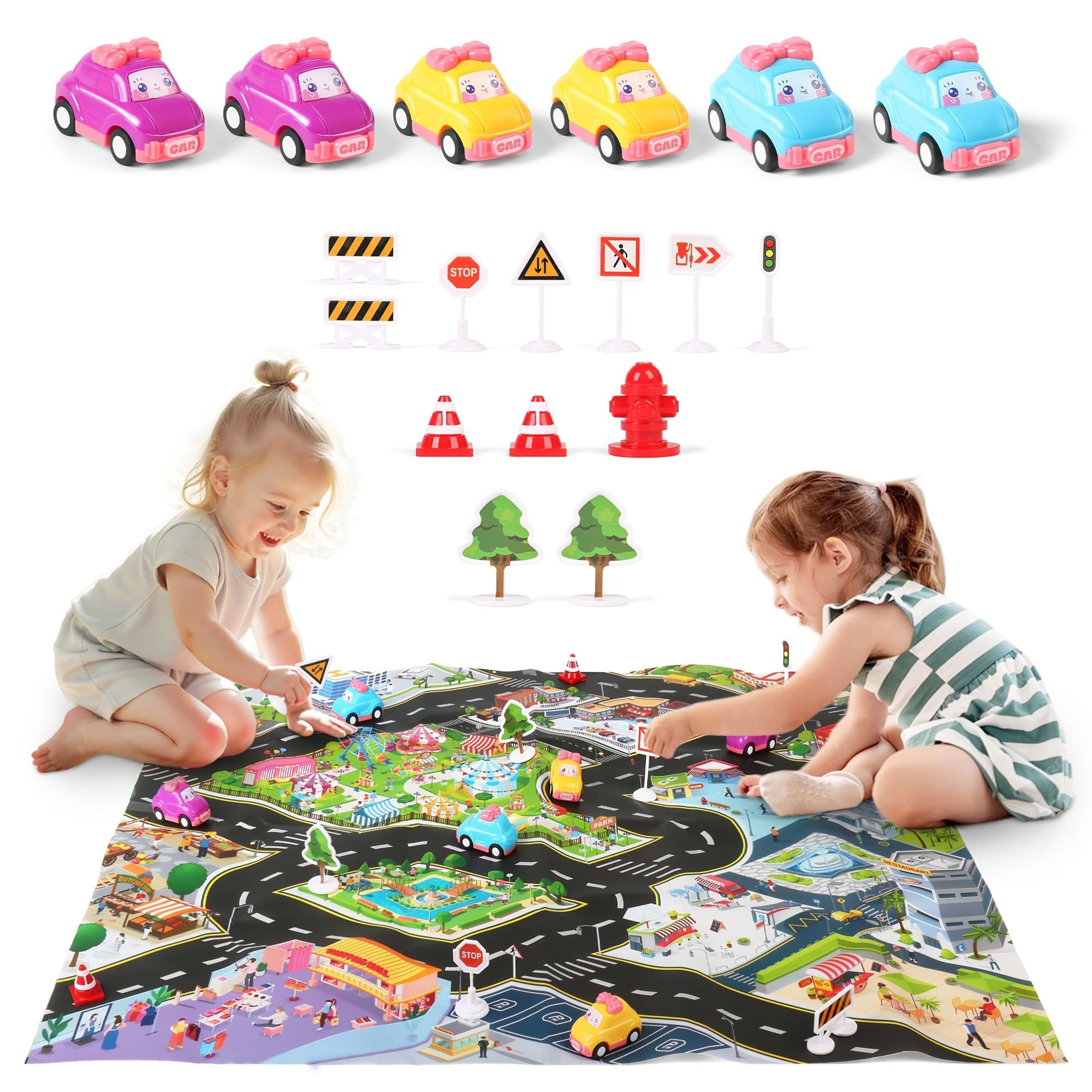 Princess Airplane Toy Set  Includes Airplane, Princess Car, Road Signs, And Road Barriers  Birthday & Christmas Gift Sui 5
