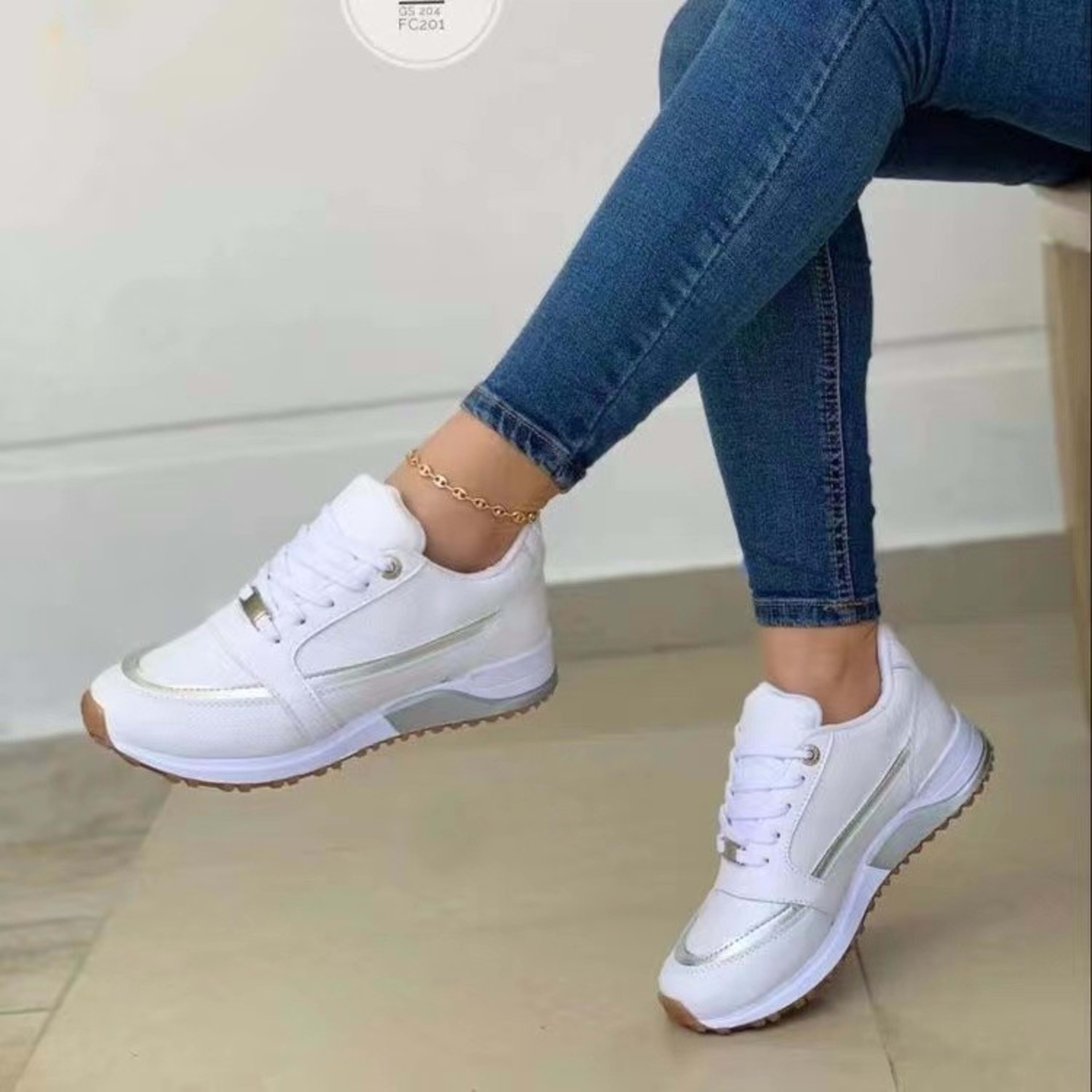 Casual Lace-up Flat Shoes Women Shallow Round Toe Sports Walking Sneakers 1