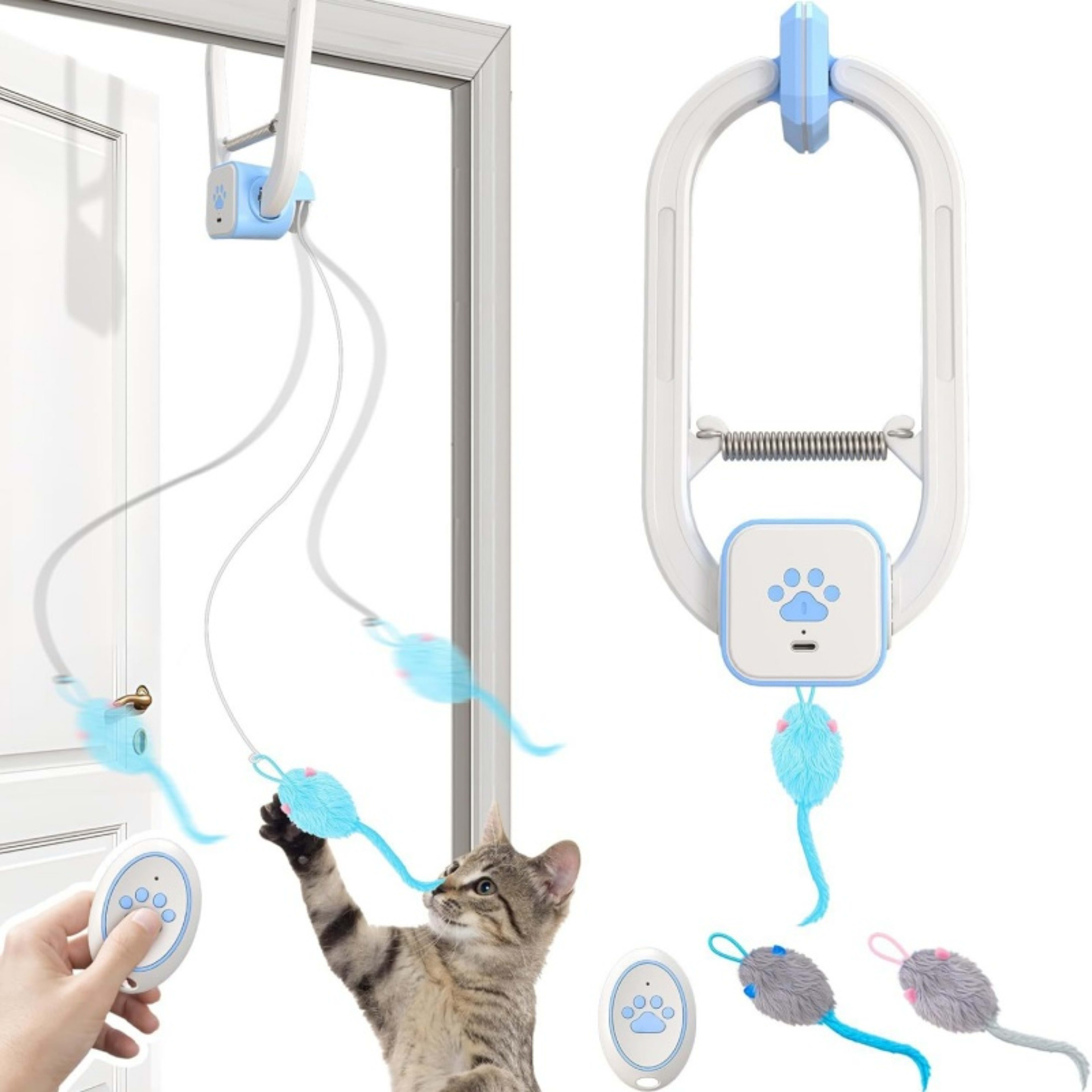 Rechargeable Electric Cat Teaser With Remote Interactive Door Clip Toy For Cat