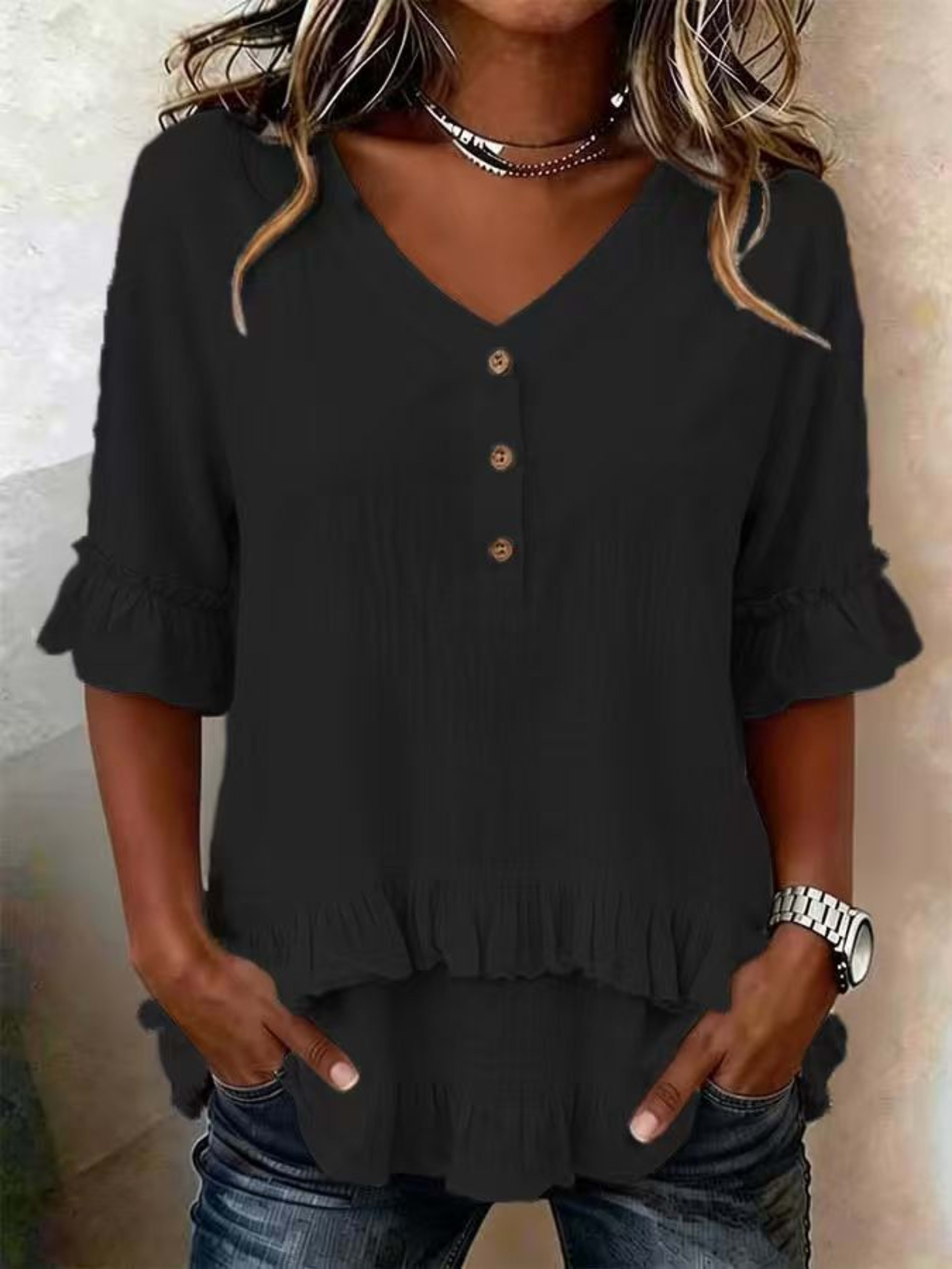 Retro V-Neck Ruffled Blouse 4