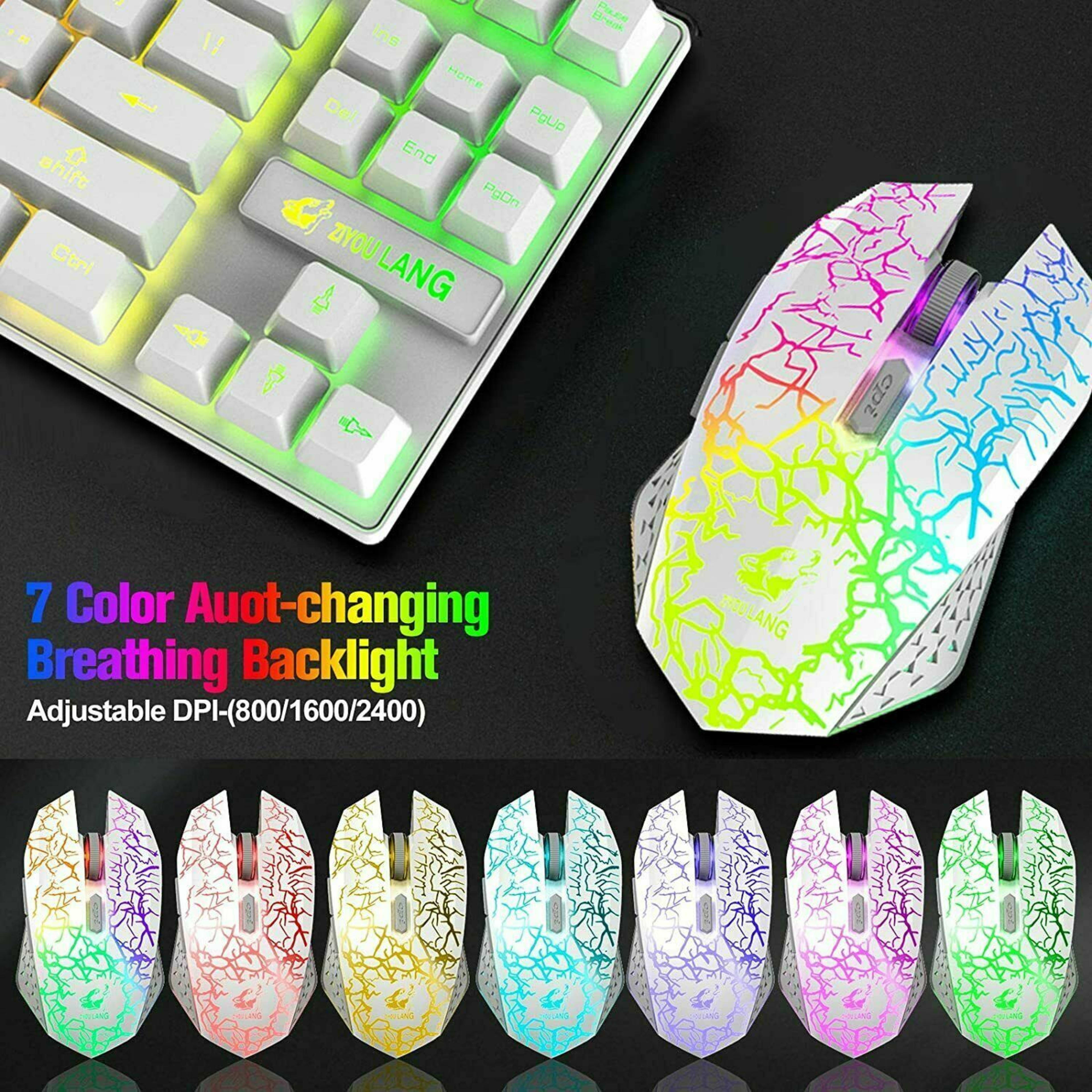 T87 Wireless Gaming Keyboard And Mouse Rainbow Backlit For PC Mac PS4 Xbox One 5