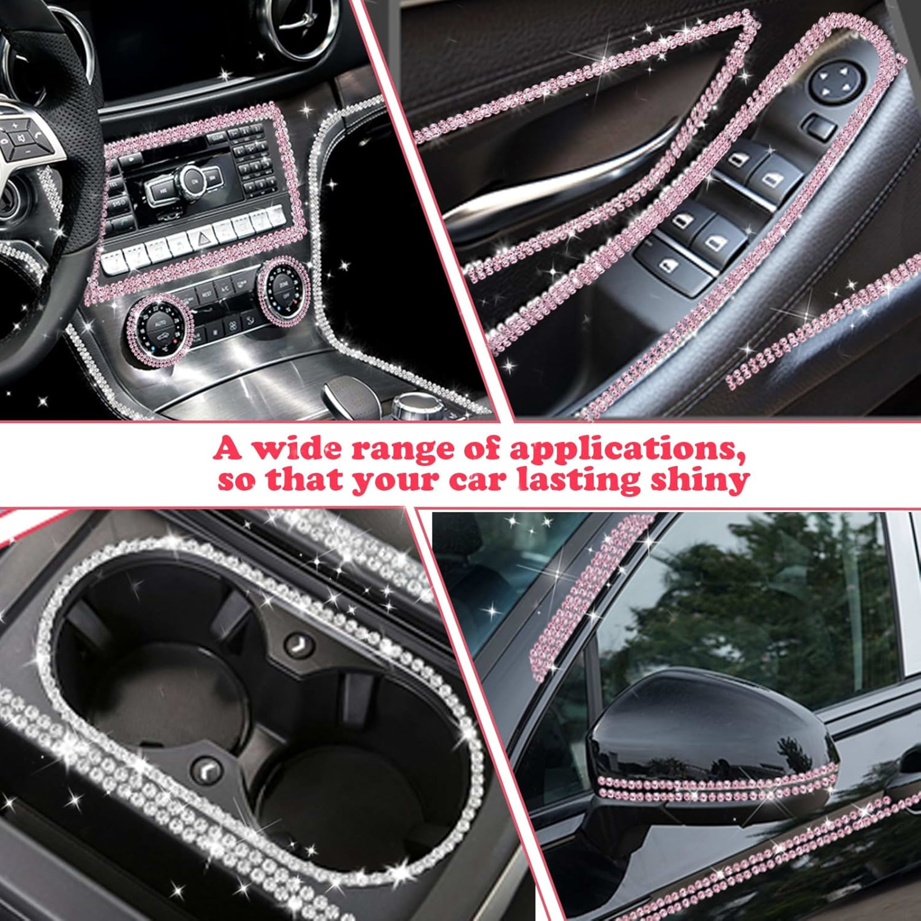 2-piece Car Interior Kit With Shiny Butterfly Net Rhinestone Stickers And 1-piece Bling Self-adhesive Car Decals