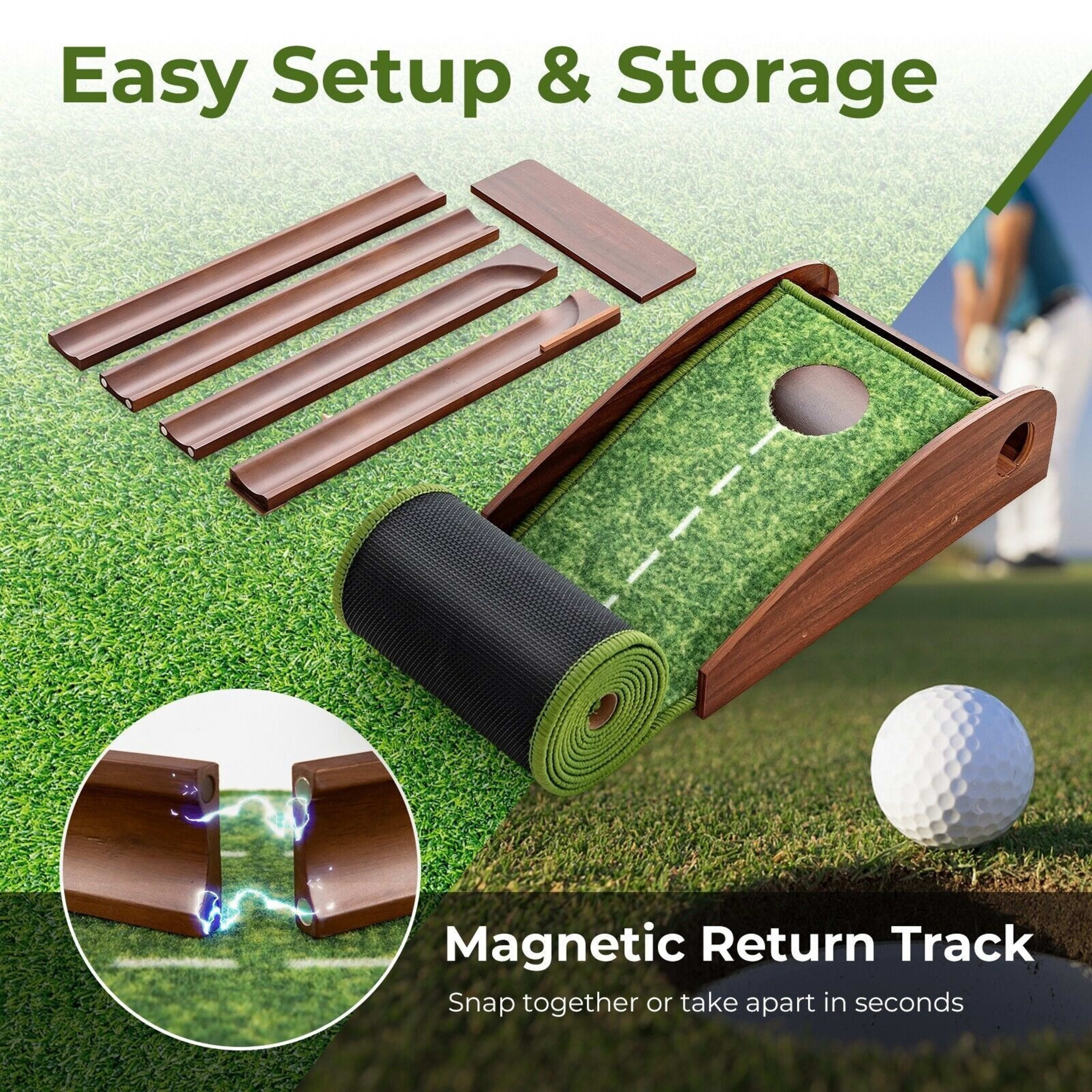 Golf Putting Mat Putting Green Practice Training Aid Auto Ball Return One Hole 4