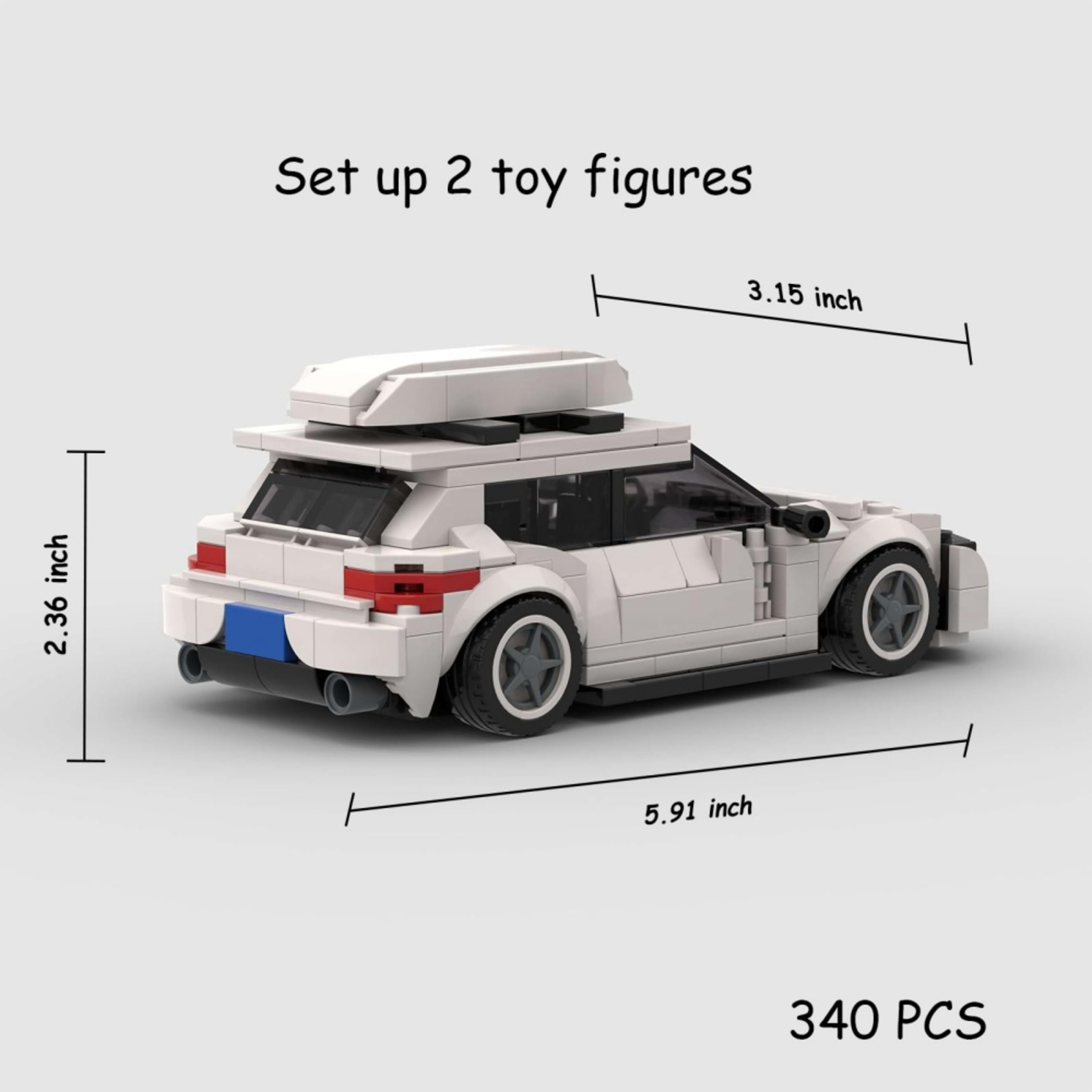 340PCS City Car White Hatchback Building Blocks With Roof Box, Modern Compact Wagon Car Toy Kit For Kids And Adults, Col