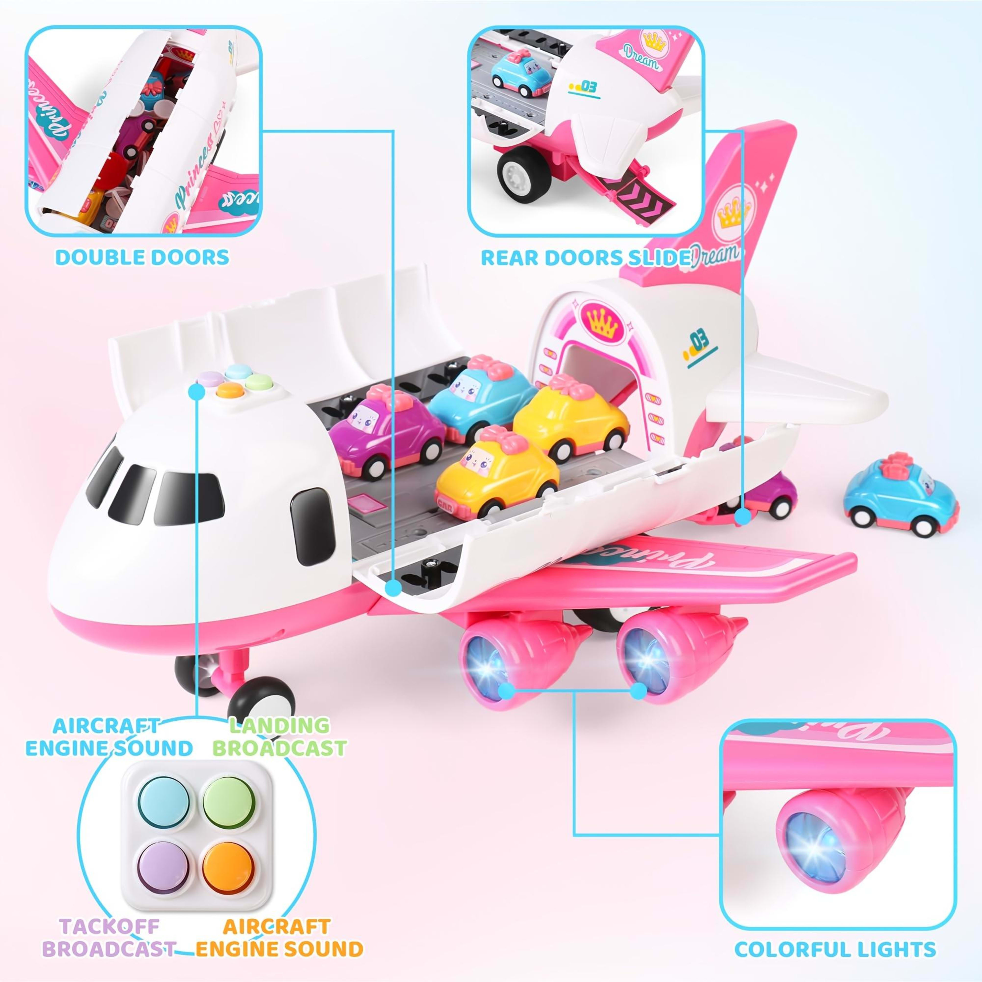 Princess Airplane Toy Set  Includes Airplane, Princess Car, Road Signs, And Road Barriers  Birthday & Christmas Gift Sui 8