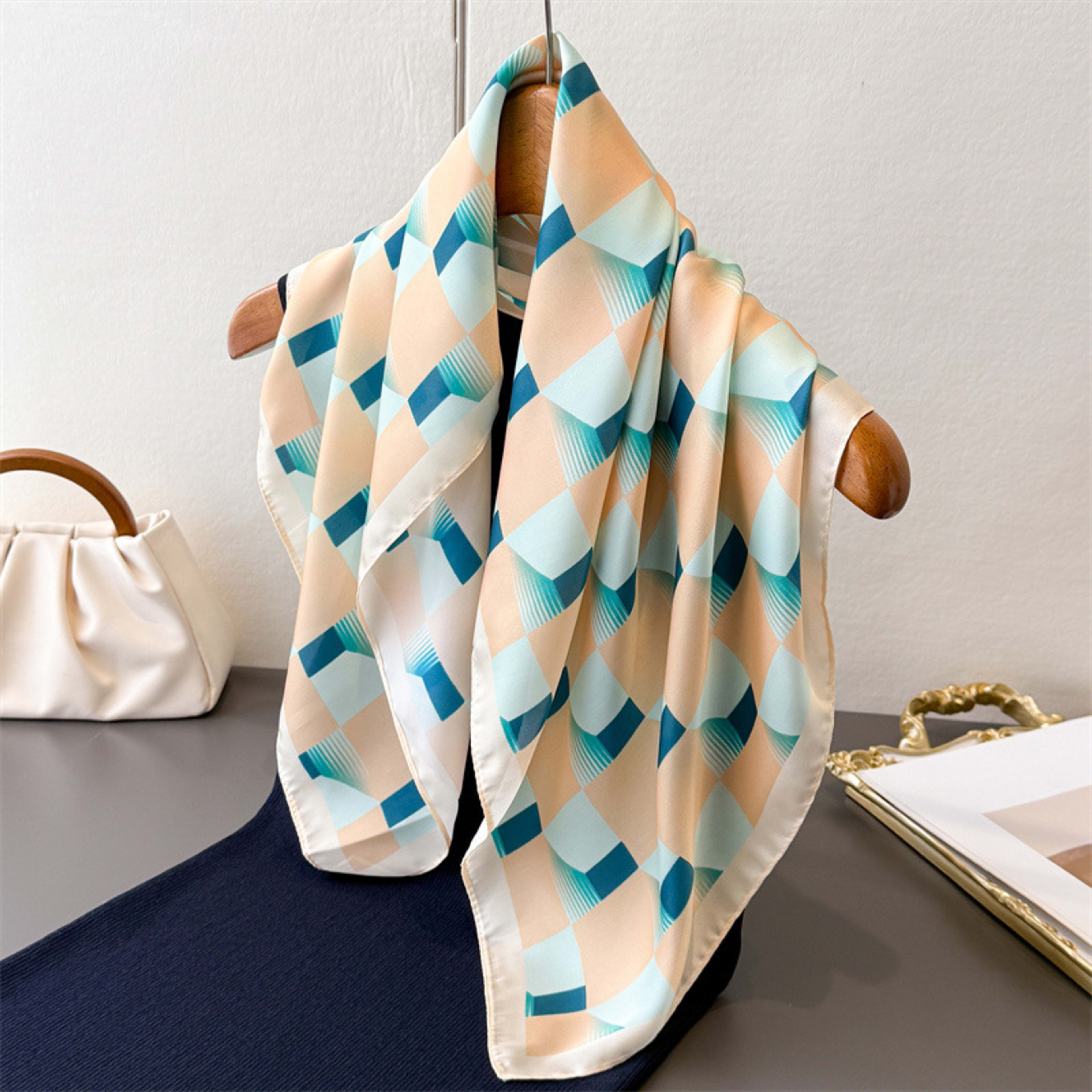 Korean-style Gentle Style Solid-checkered Wide Scarf With Multi-color Printed Fabric, Suitable For Women's Daily Wear As 5