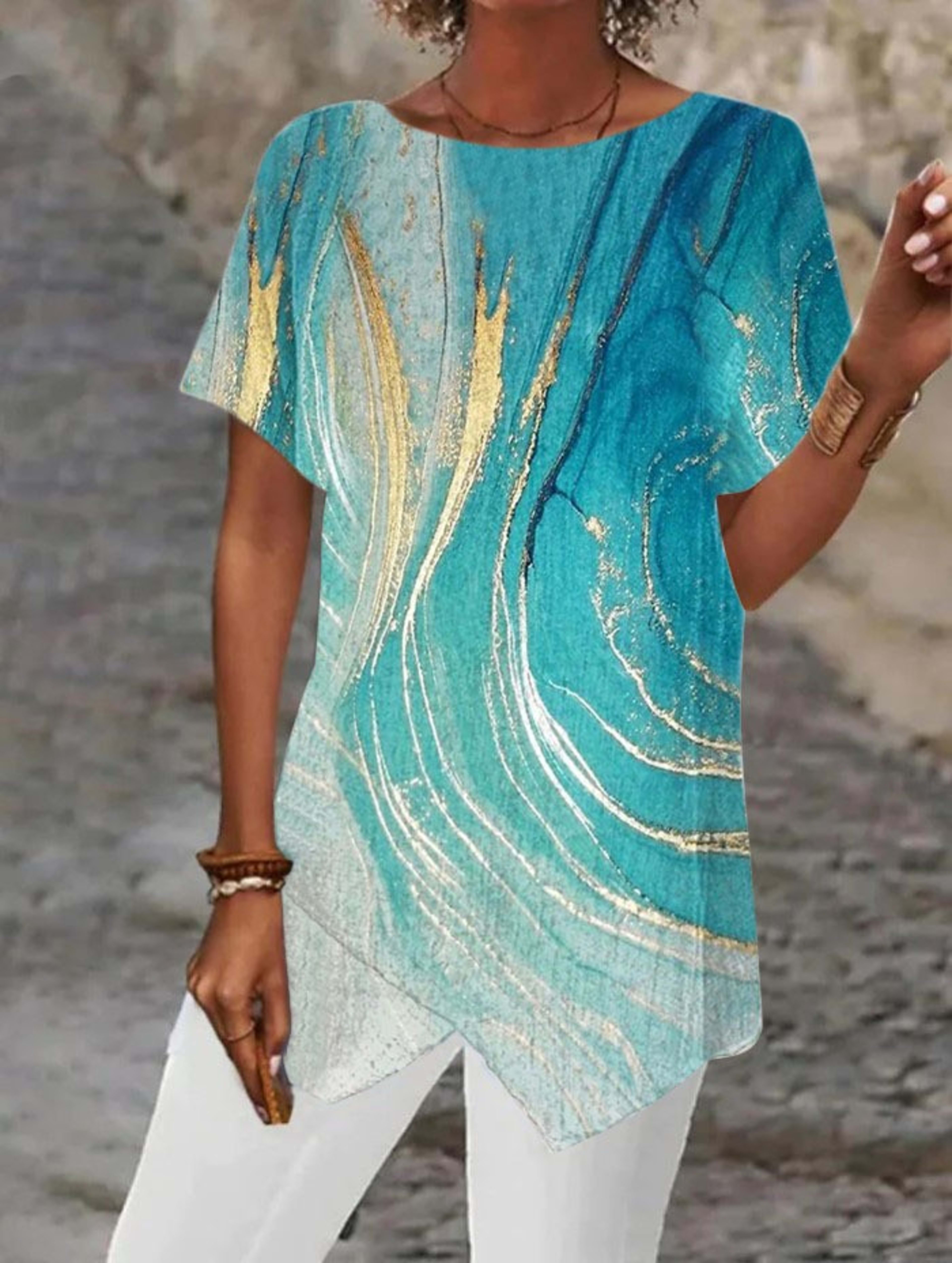 Geometric Print Asymmetric-Hem Top 4