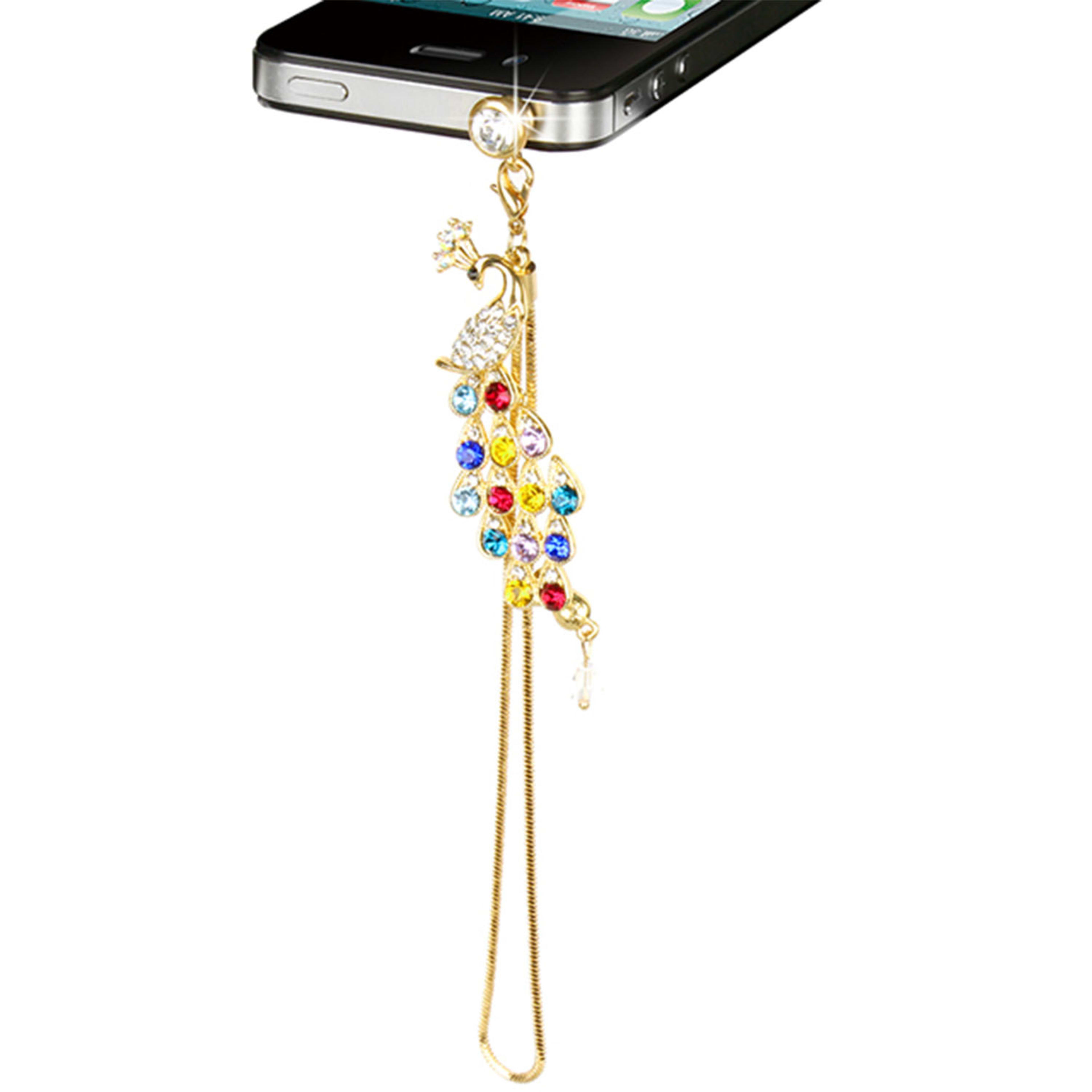 Colorful Crystal Diamond Peacock Dust Cap Pendant For Cell Phone 3.5mm Jack 2