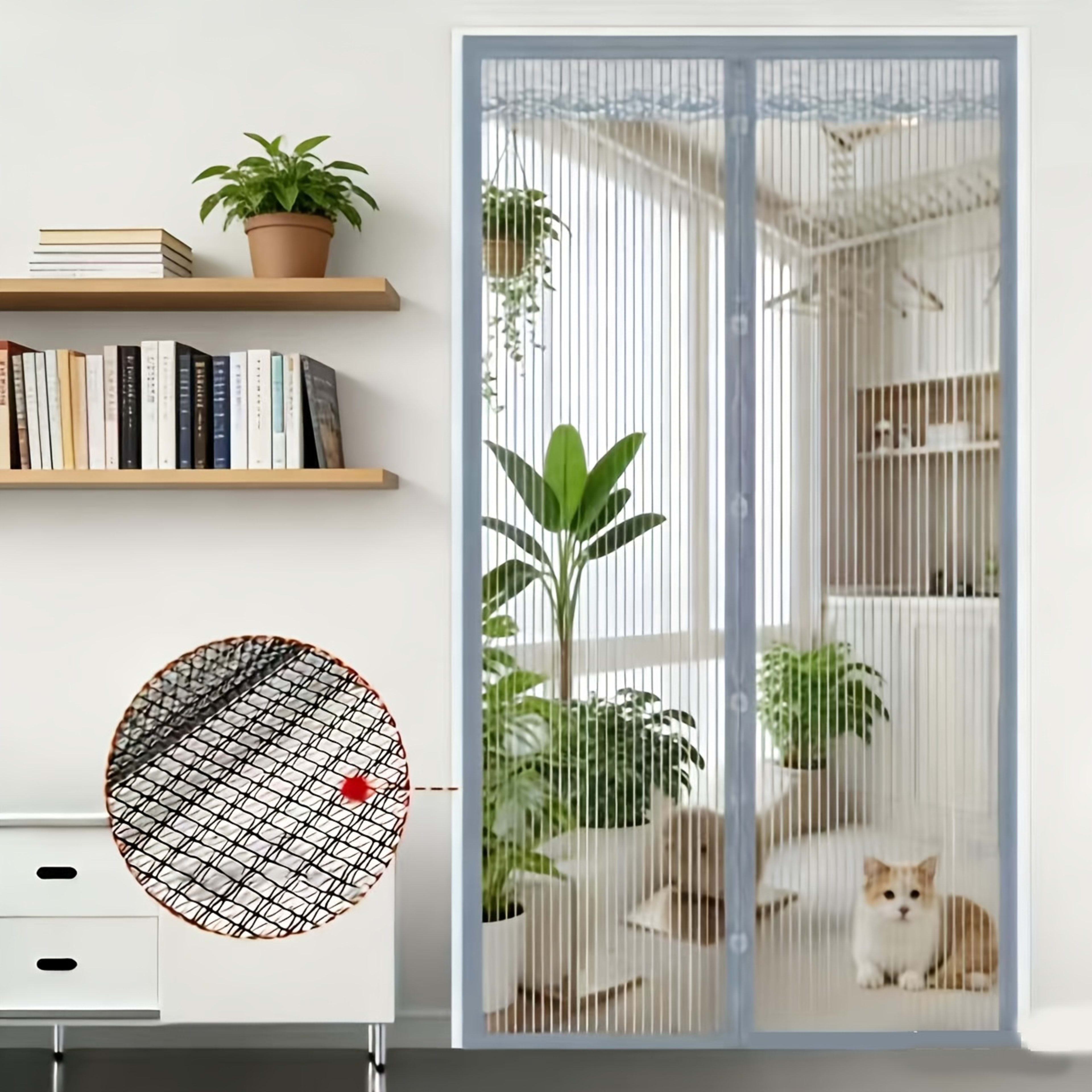 Magnetic Screen Door Curtain - Manual Or Automatic Closing Mesh, White Stripe Design, Mosquito-proof Summer Breathable P 6
