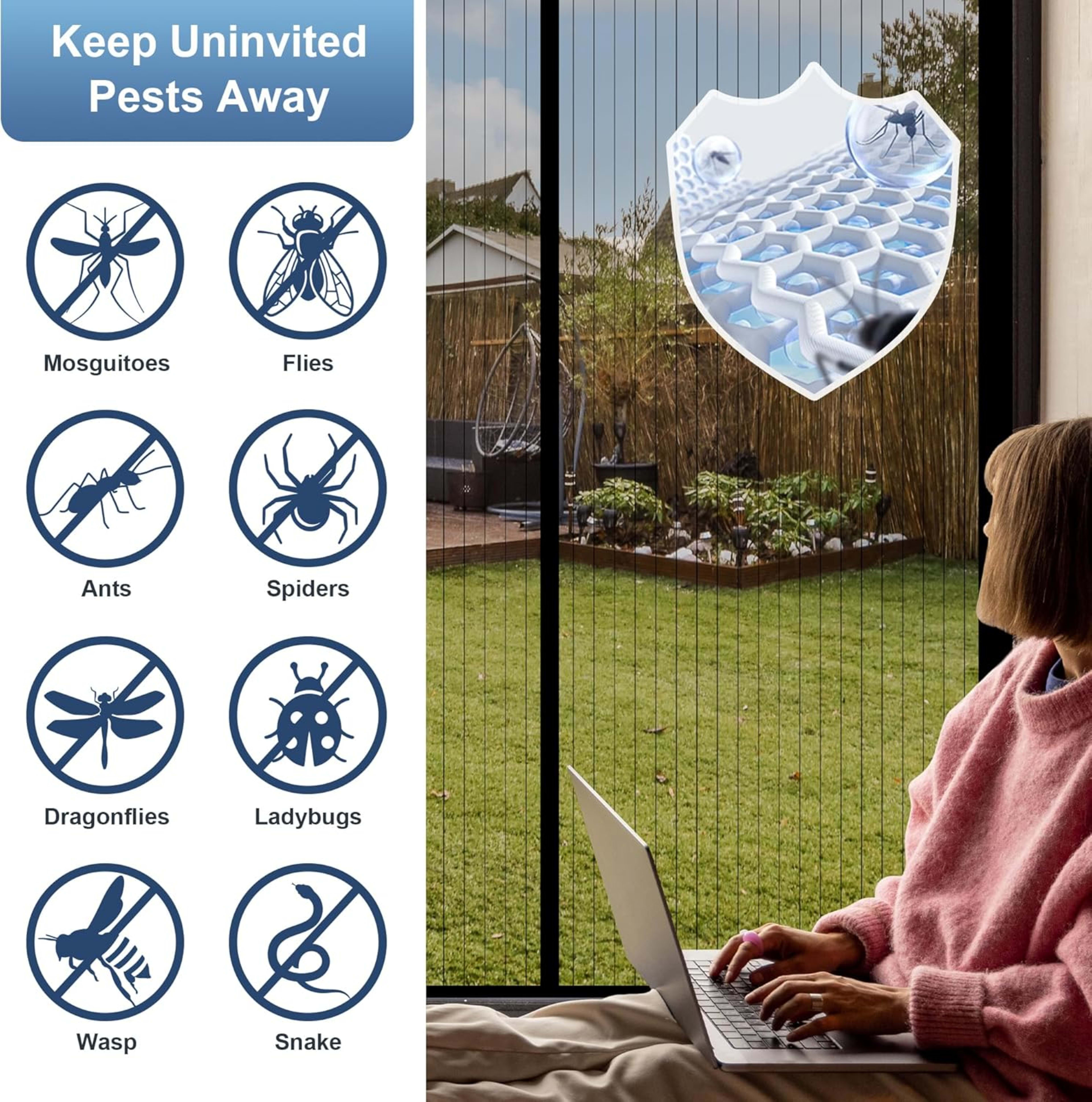 Magnetic Screen Door Curtain - Manual Or Automatic Close, Black Stripe Design, Mosquito-proof Summer Breathable Partitio 1