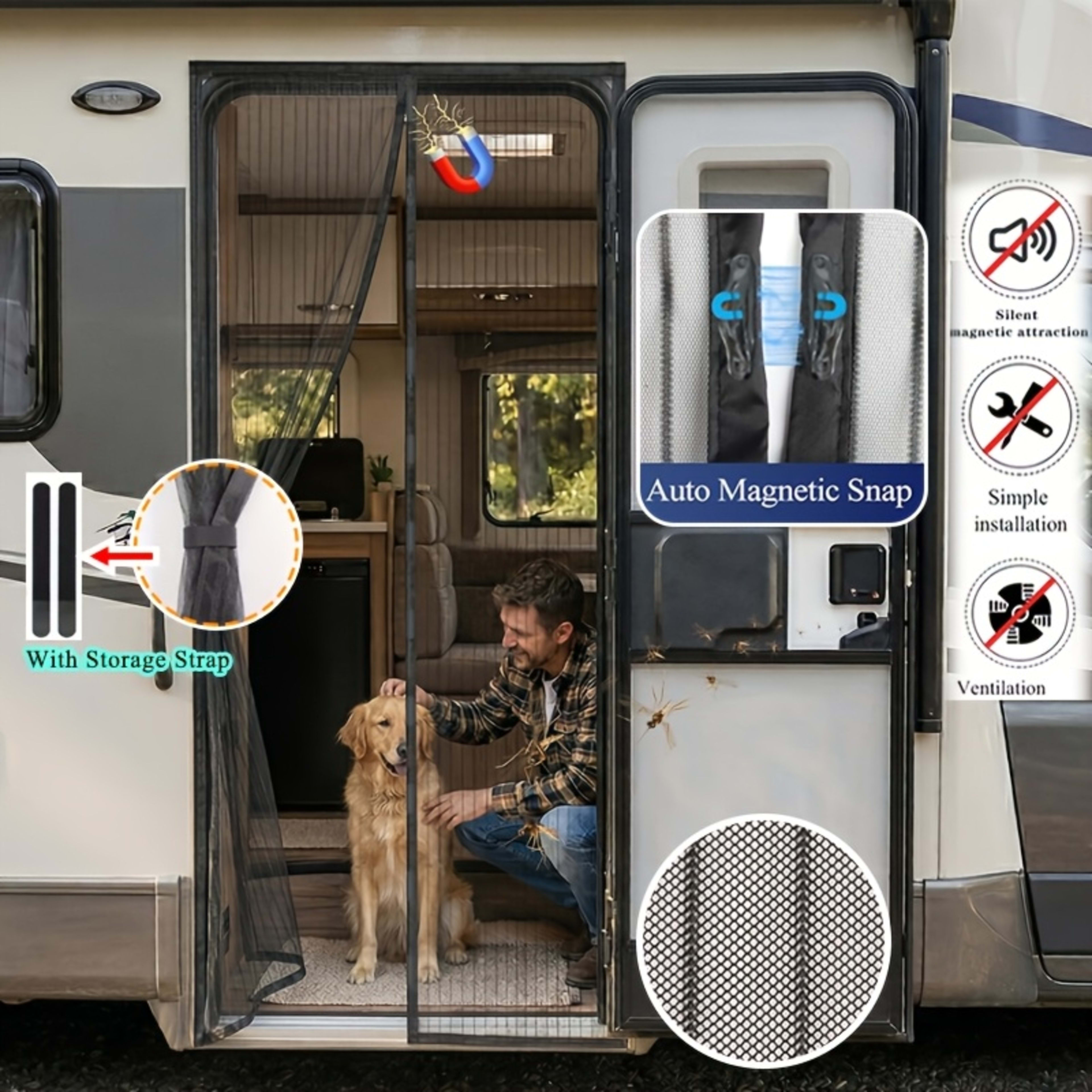 1pc RV Magnetic Screen Door - Easy To Install, Breathable, Mosquito-proof With Storage Straps, Suitable For Camper Vans, 5