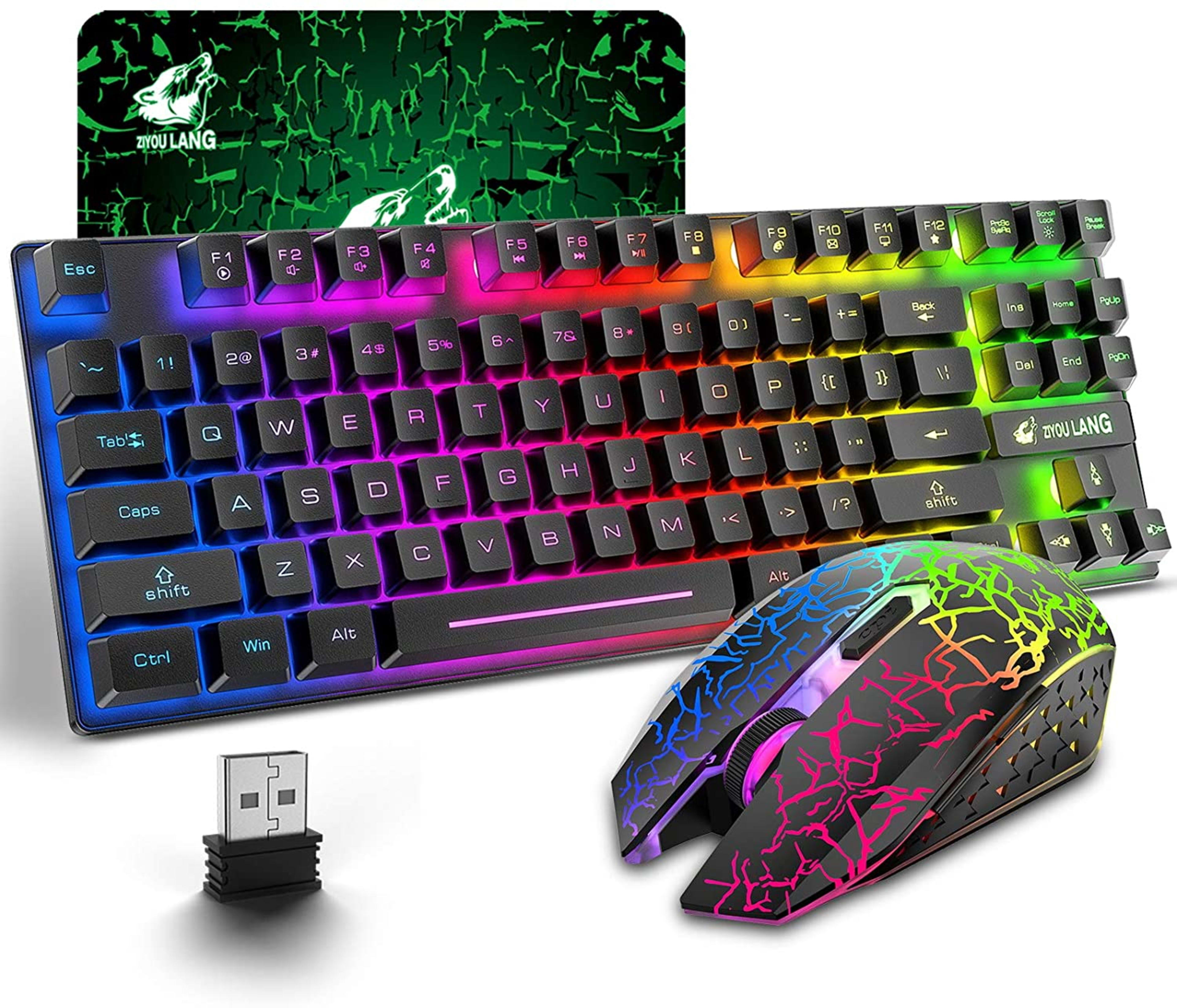 T87 Wireless Gaming Keyboard And Mouse Rainbow Backlit For PC Mac PS4 Xbox One 8