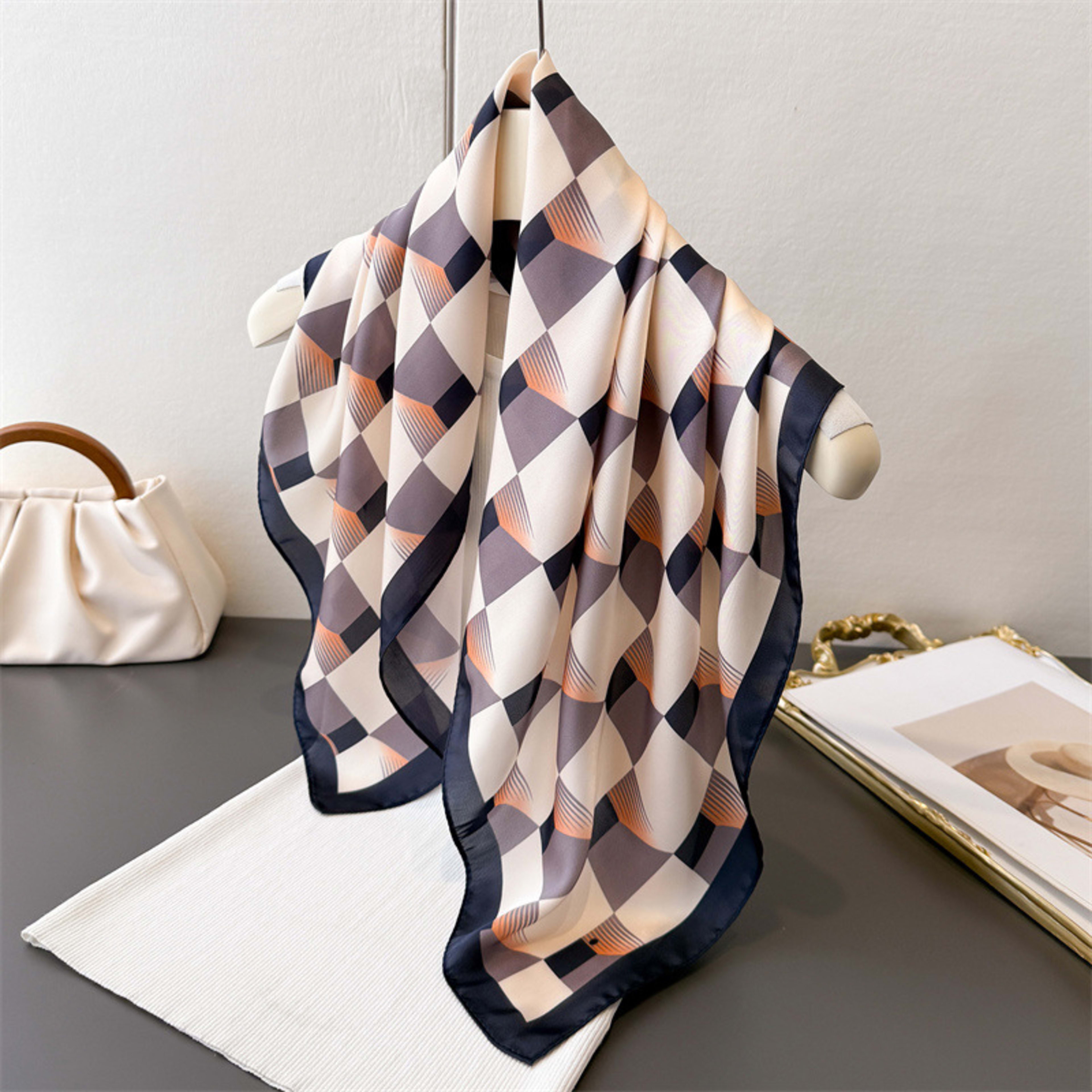 Korean-style Gentle Style Solid-checkered Wide Scarf With Multi-color Printed Fabric, Suitable For Women's Daily Wear As 11