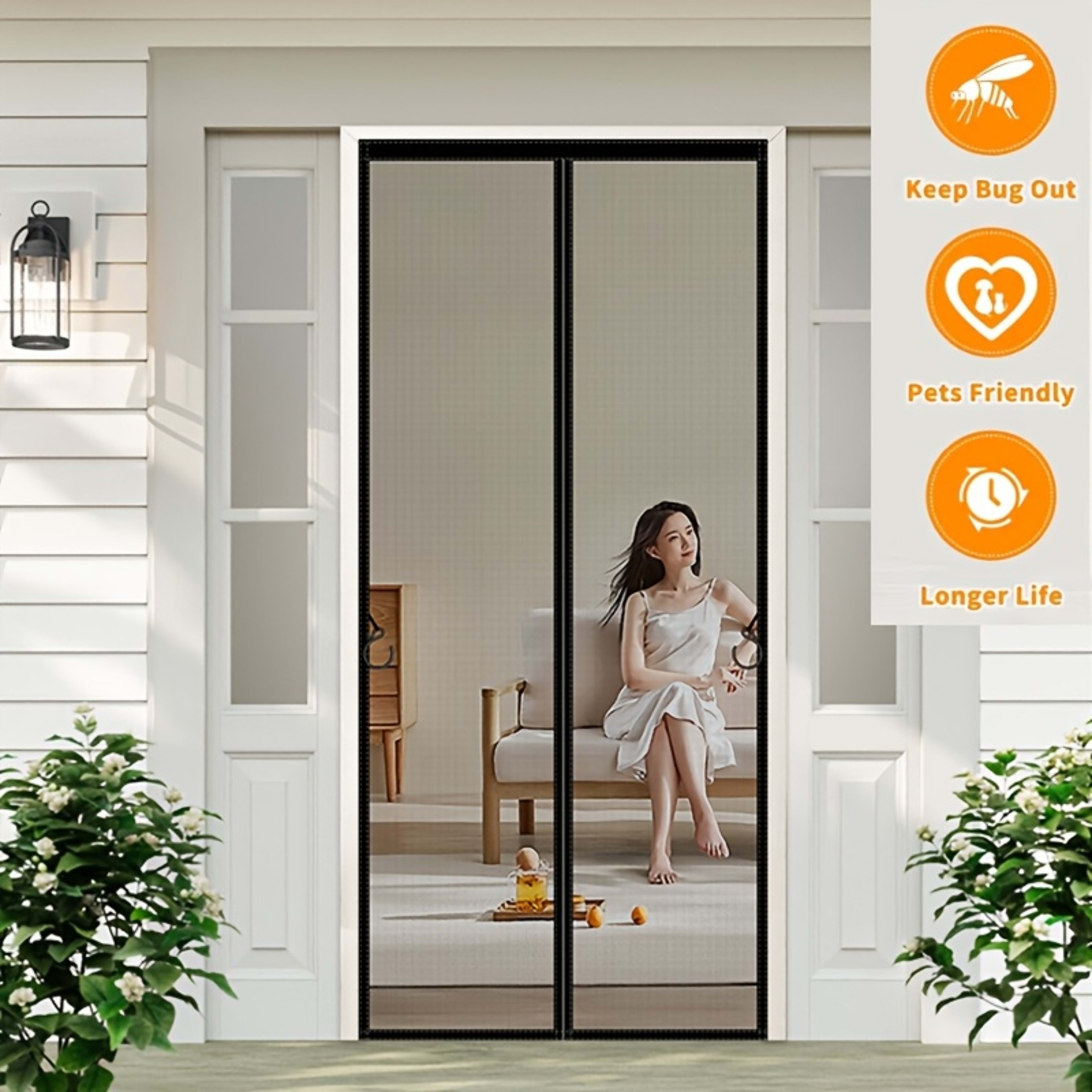 The Magnetic Screen Door Comes With Strong Adhesive Velcro, Easy To Install Without Tools. The Fine Mesh Keeps Out Mosqu 2