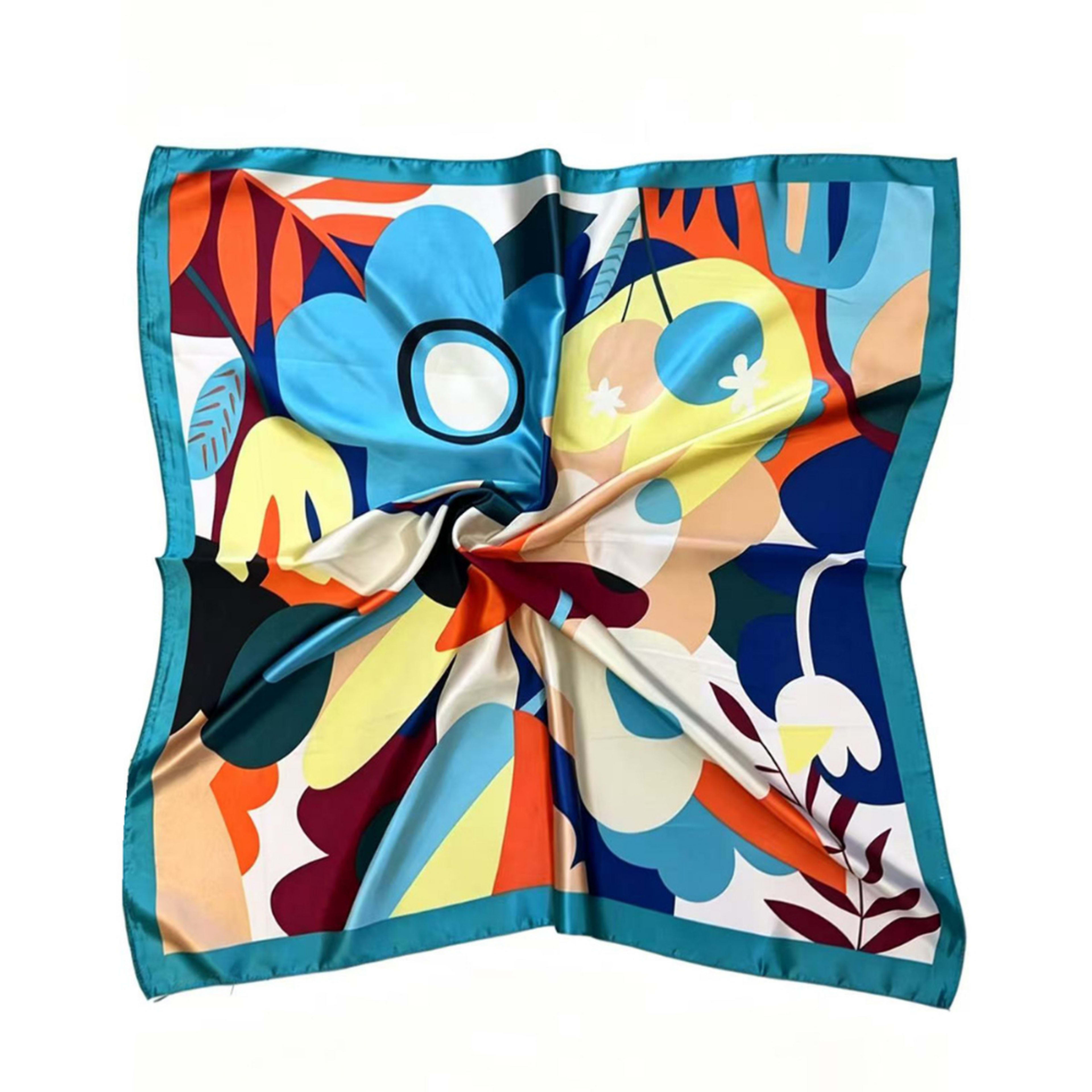 Abstract Floral Imitation Satin Square Scarf, Retro Decorative Scarf, Fashionable And Versatile Summer Lightweight Heads 5