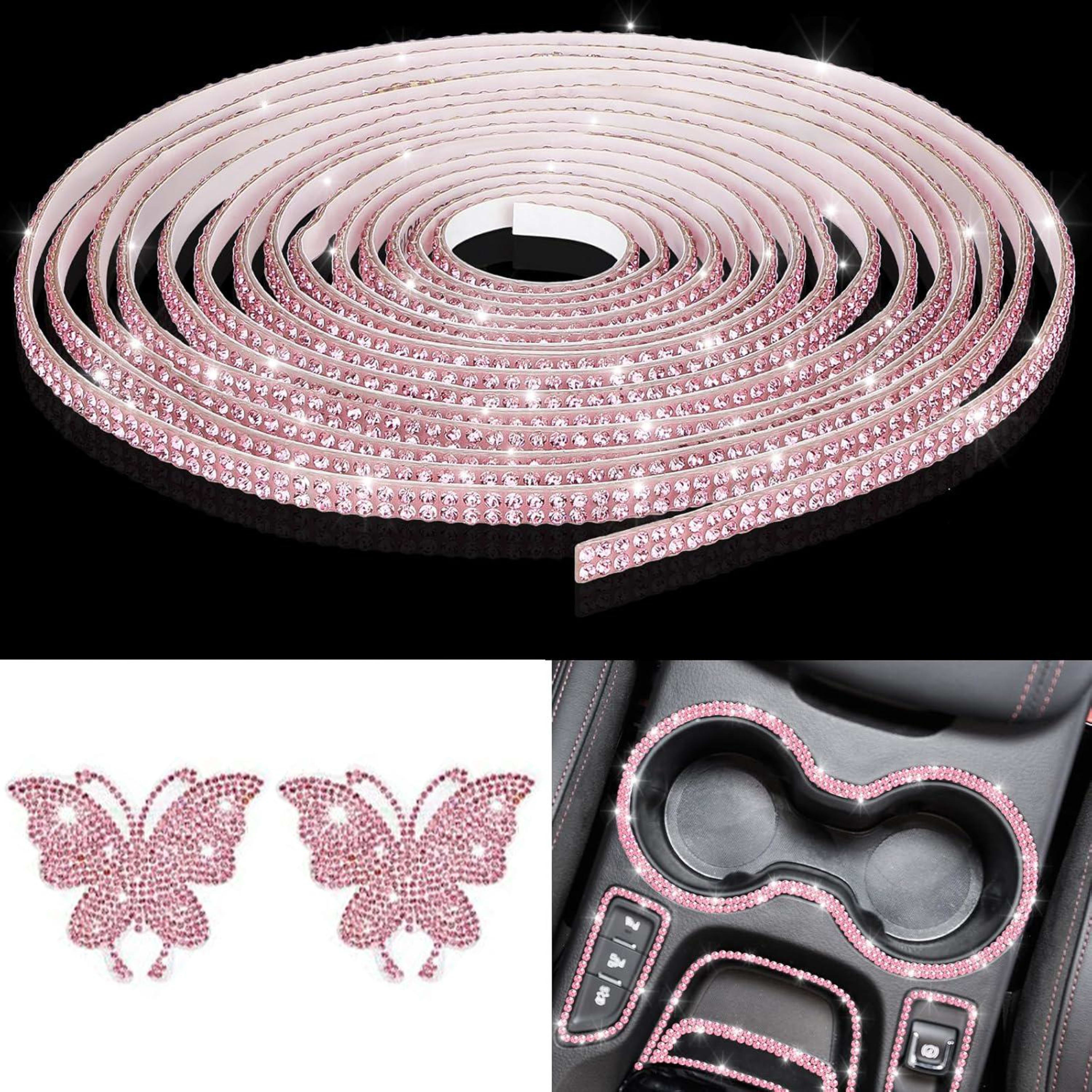 2-piece Car Interior Kit With Shiny Butterfly Net Rhinestone Stickers And 1-piece Bling Self-adhesive Car Decals 18