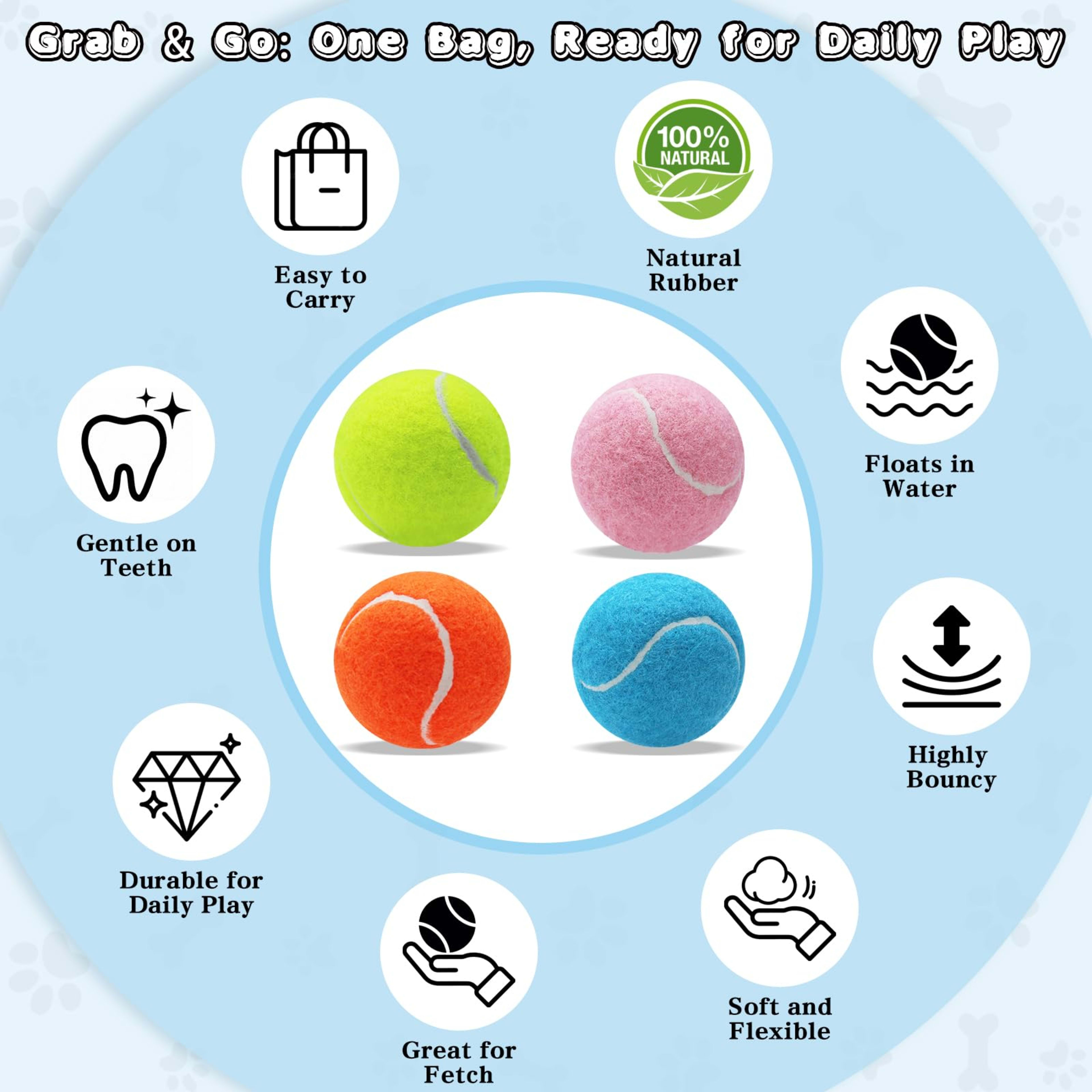 Dog Balls, Tennis Balls For Dogs,Colorful Easy Catching Pet Playing Ball 3