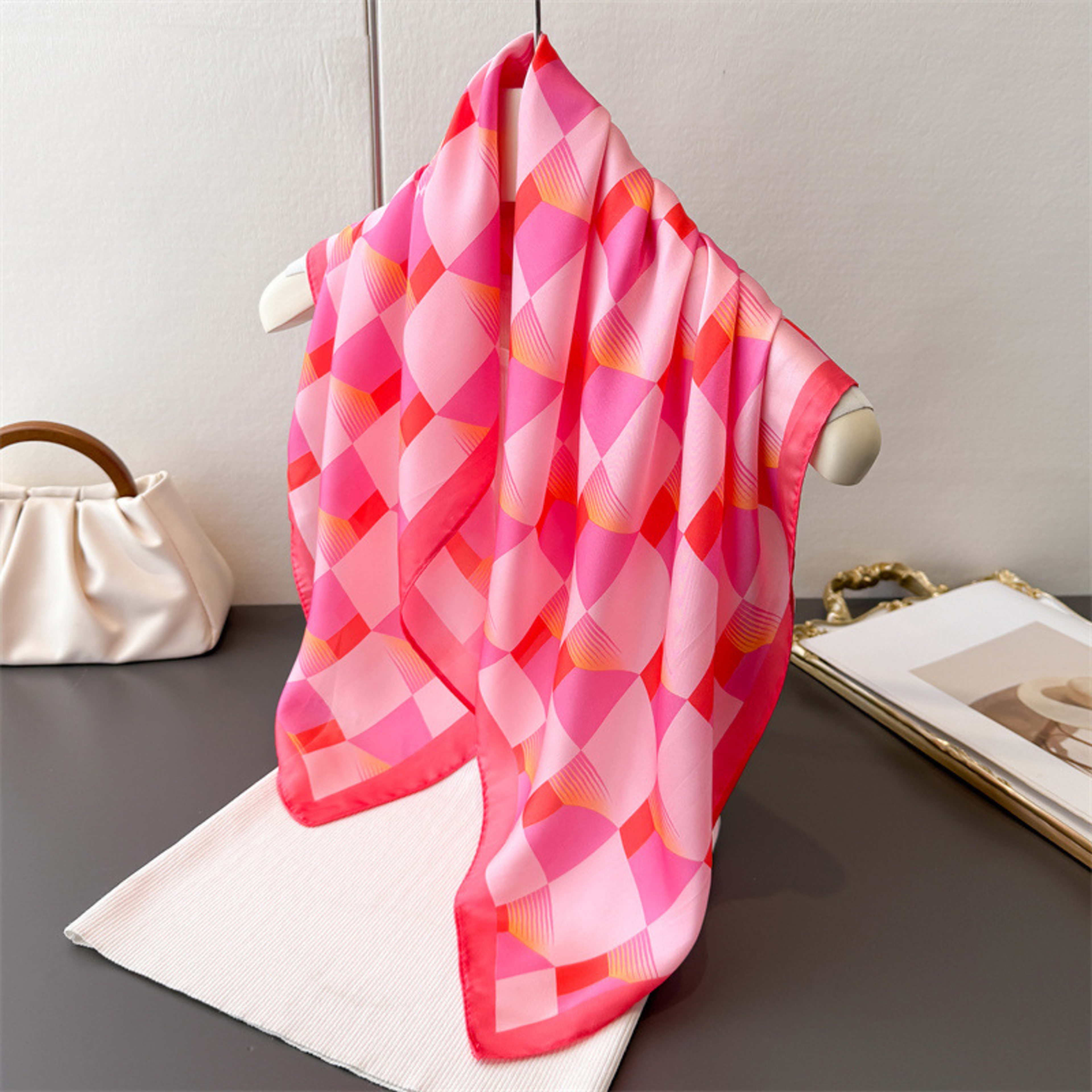 Korean-style Gentle Style Solid-checkered Wide Scarf With Multi-color Printed Fabric, Suitable For Women's Daily Wear As 6