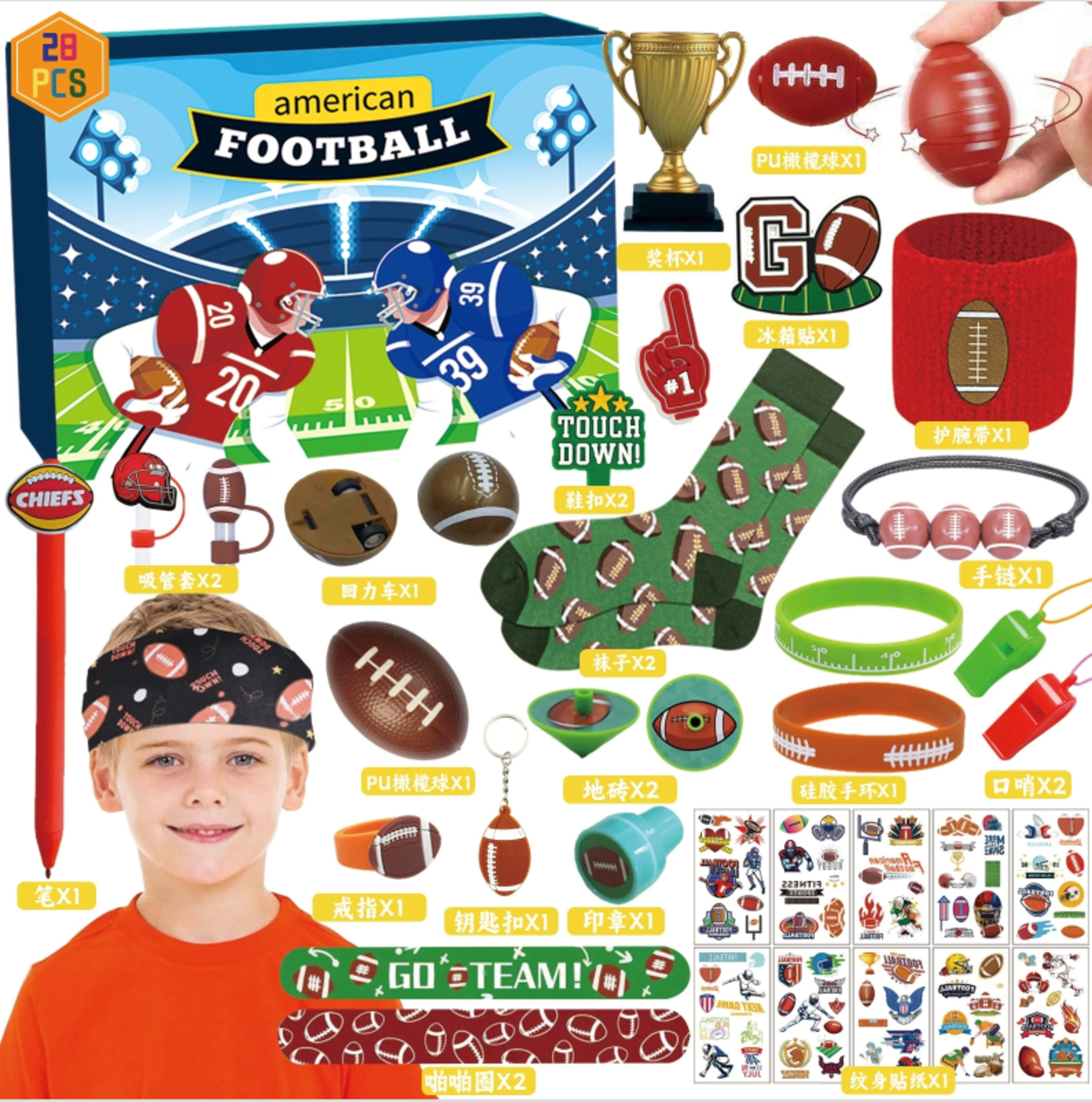 American Football Advent Calendar 2026, 28PCS 24 Days Countdown Blind Box With Mini Football Toys, Accessories & Party F