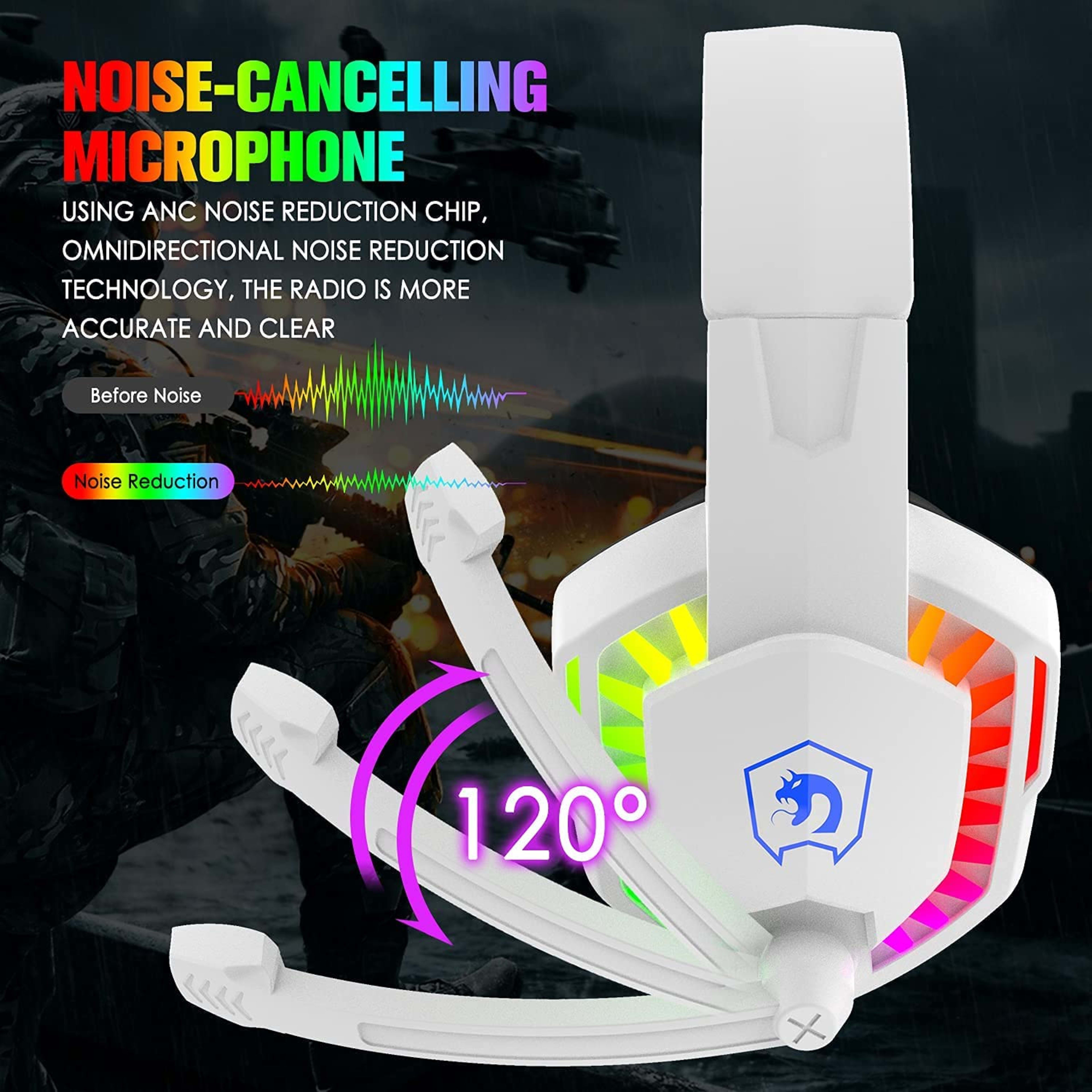 Wired Gaming Headset With Rainbow RGB Backlight Retractable Stereo Sound For PS4 3