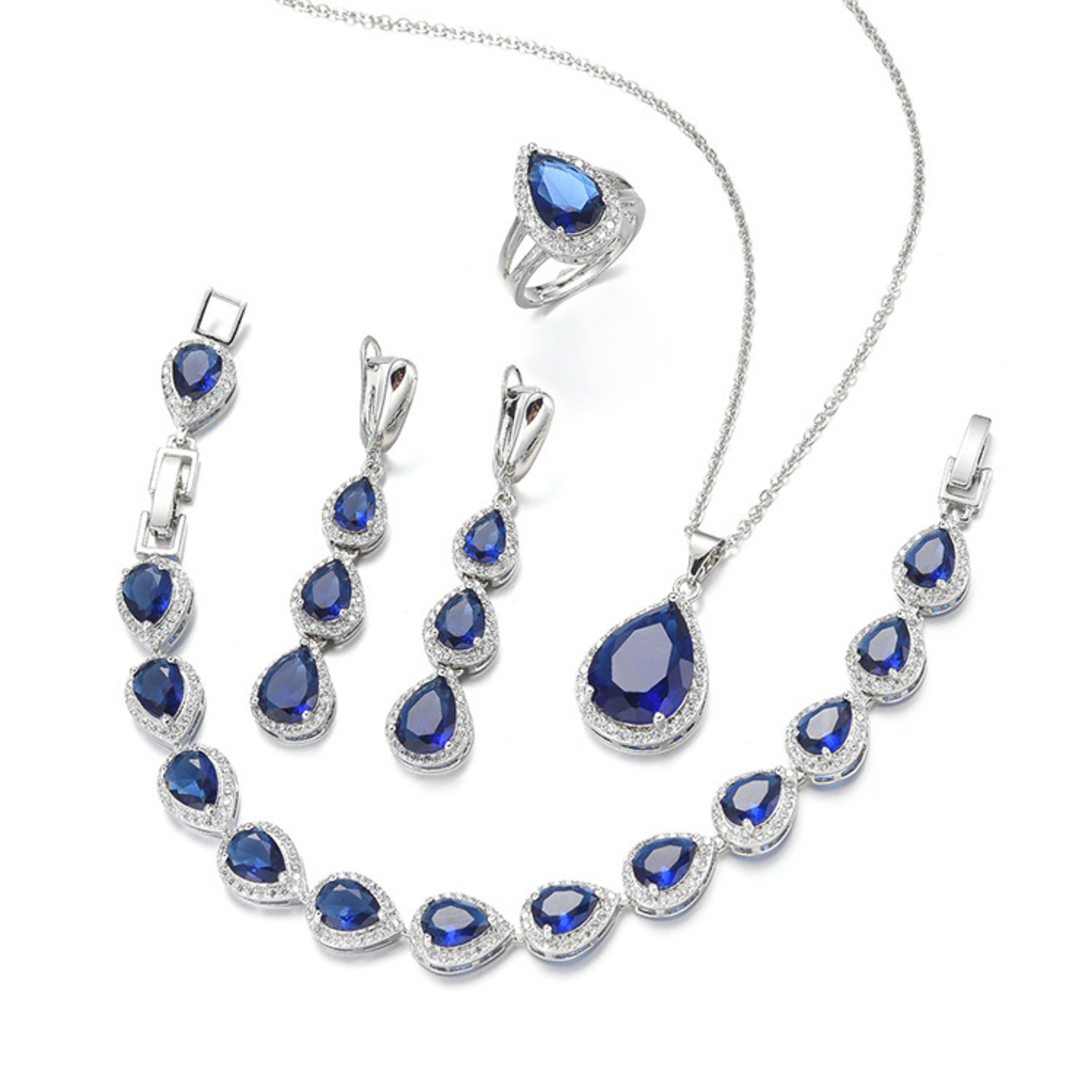 Water Drop Long Necklace Earring Ring Bracelet Ornament Suit 2