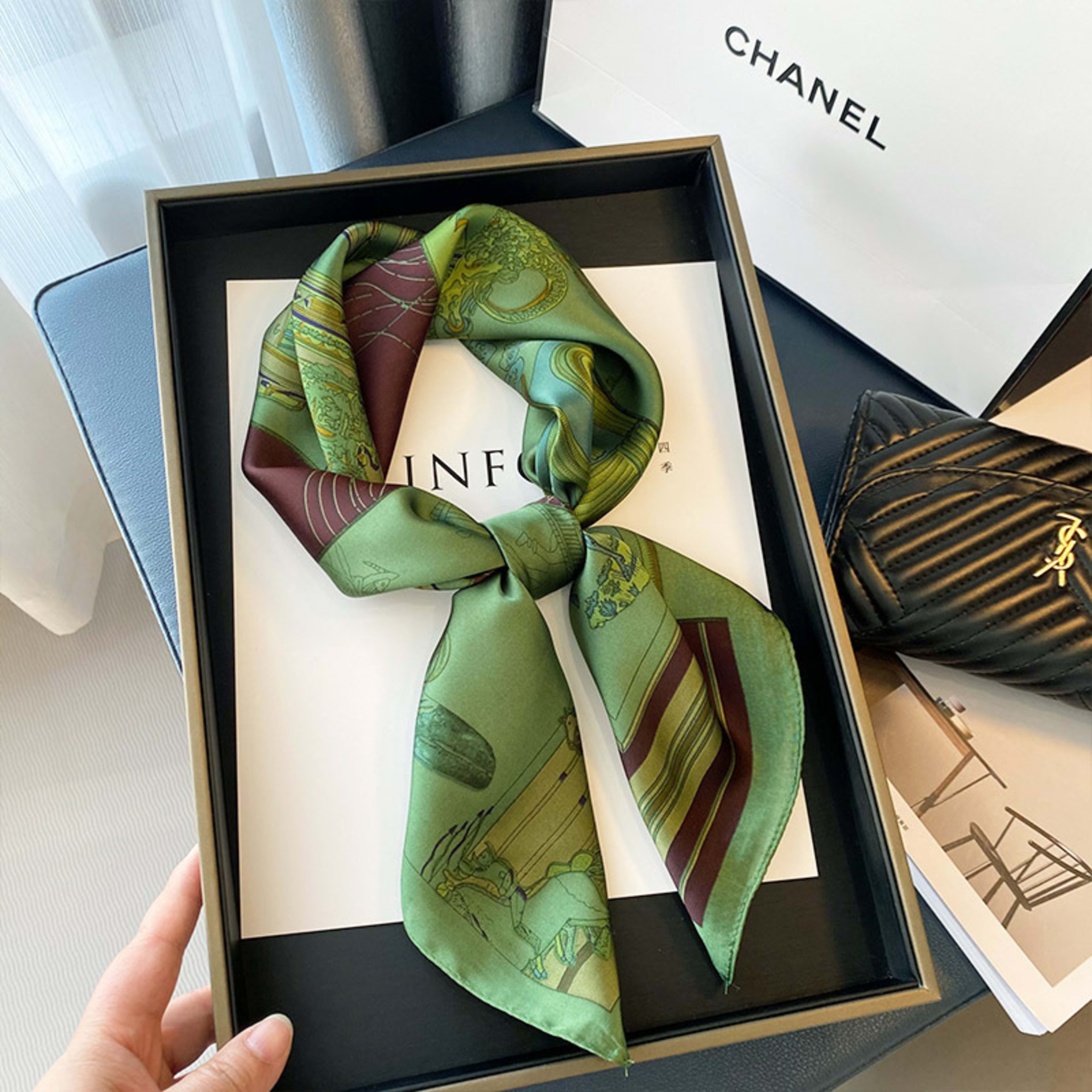 Small Scarf Vintage Printed Silk Scarf For Women 7