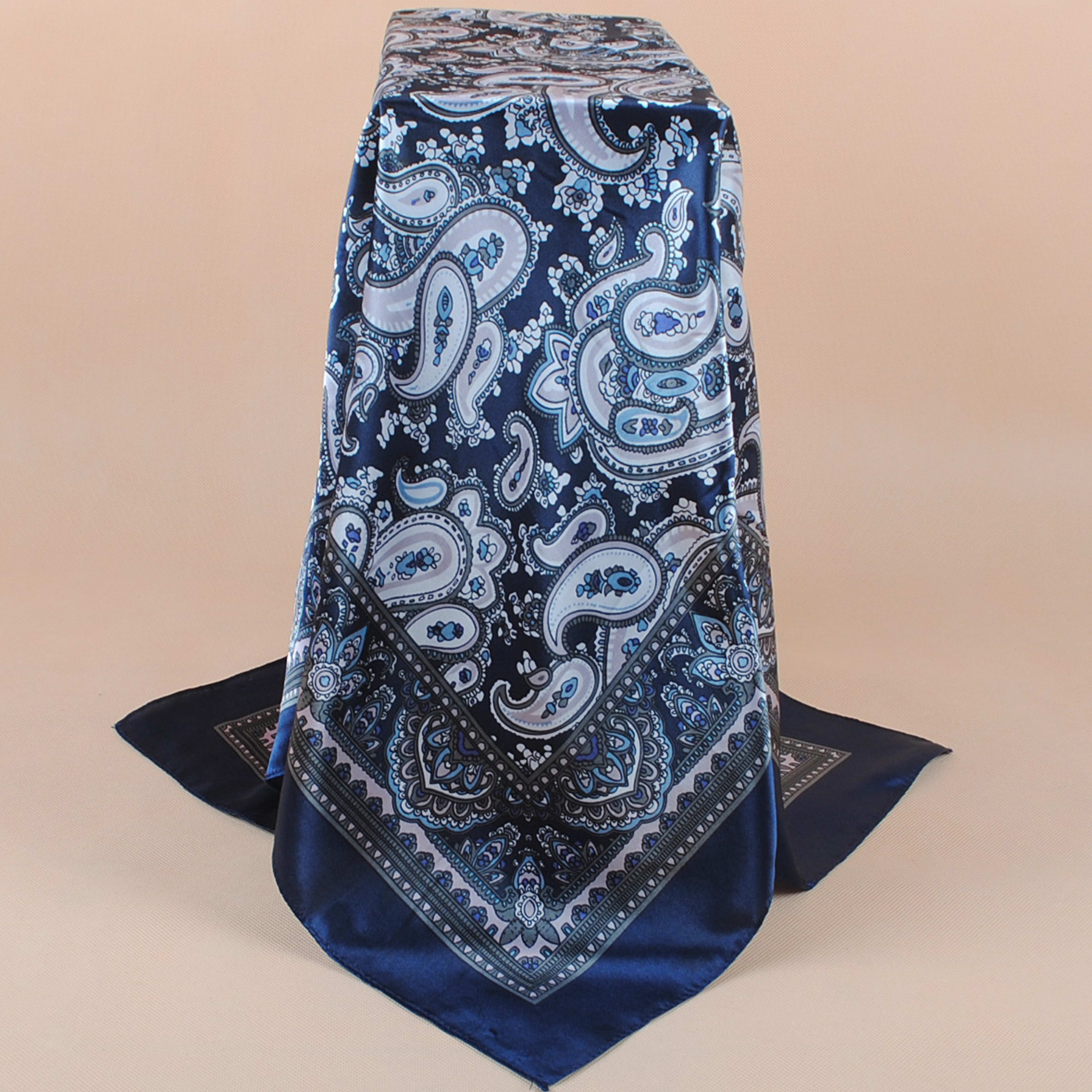 New Stylish All-Match Cashew Flower 90x90 Womens Printed Satin Square Scarf 1