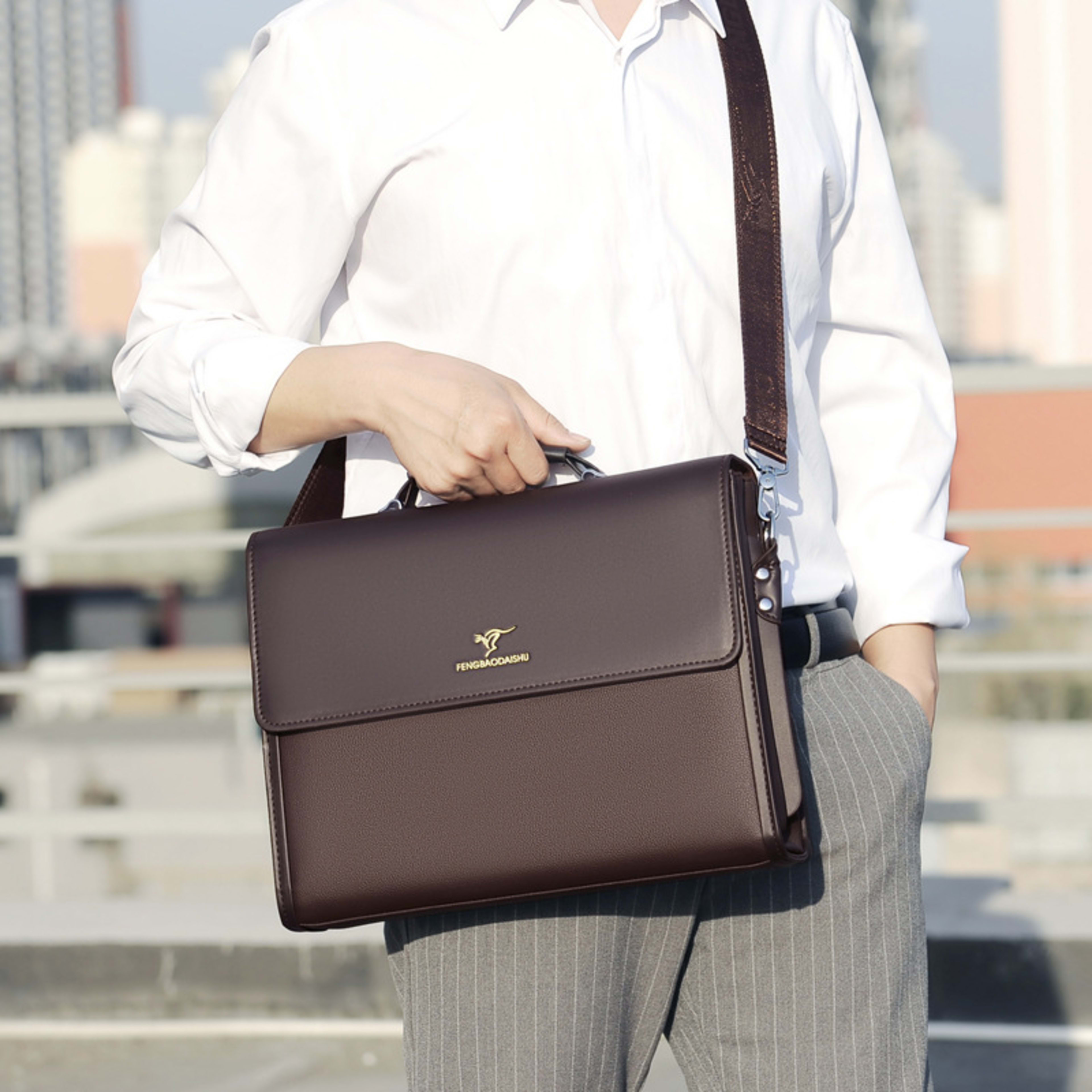 Men's Horizontal Leather Portable Briefcase 2
