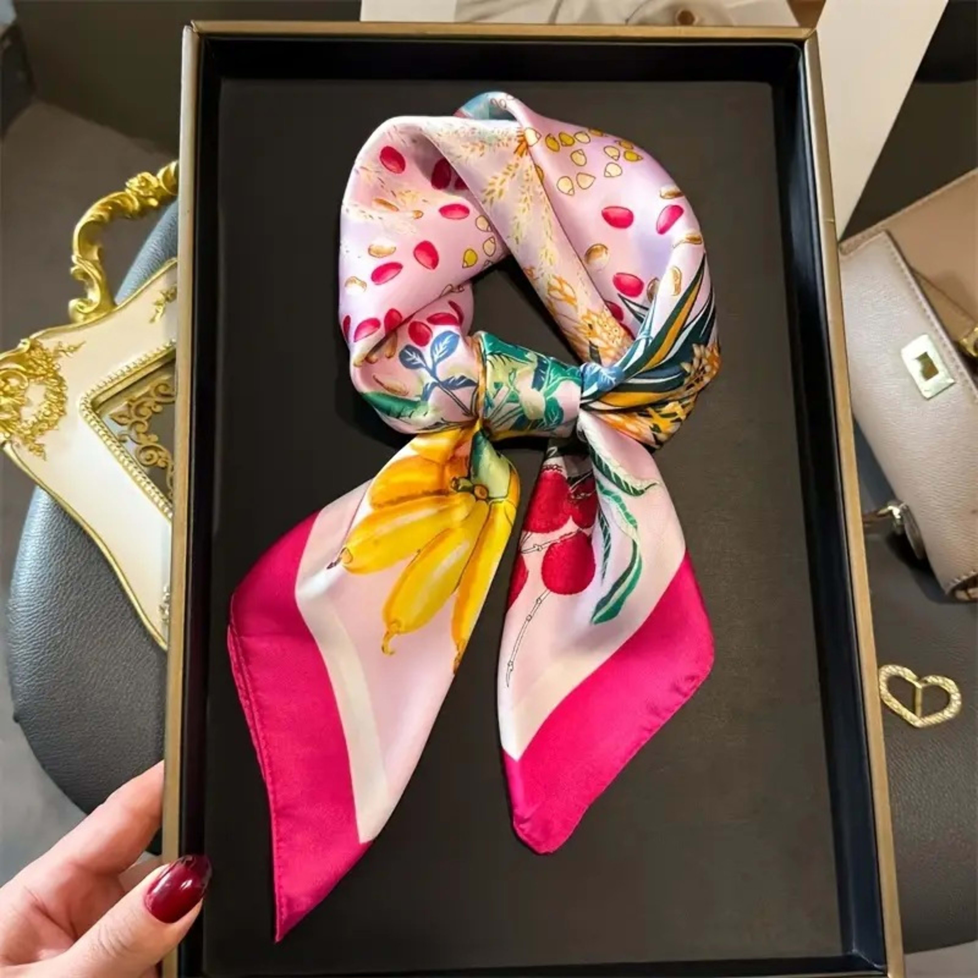 Small Scarf Vintage Printed Silk Scarf For Women 59