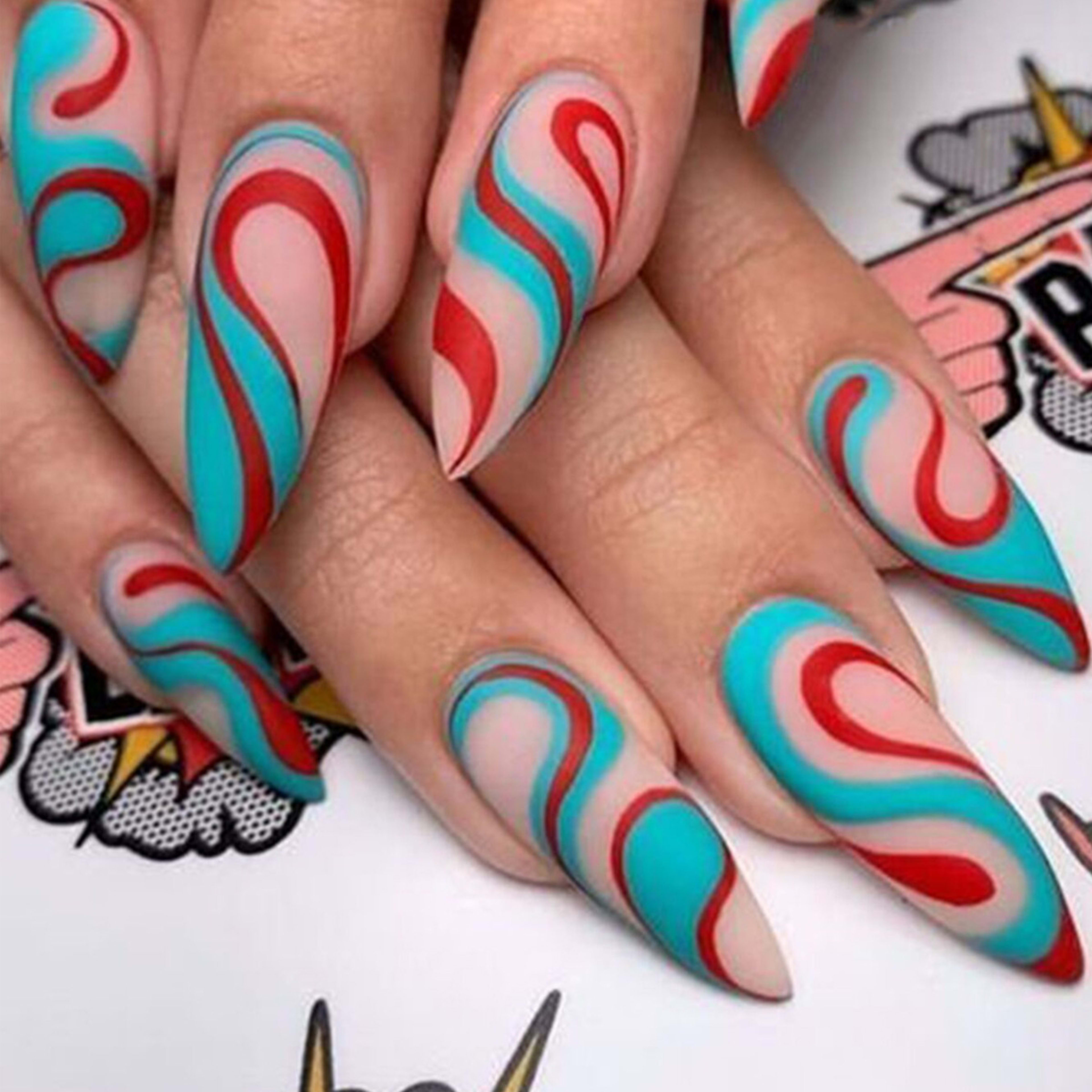 Colorful Lines Almond-shaped Rainbow Nail Sticker 3