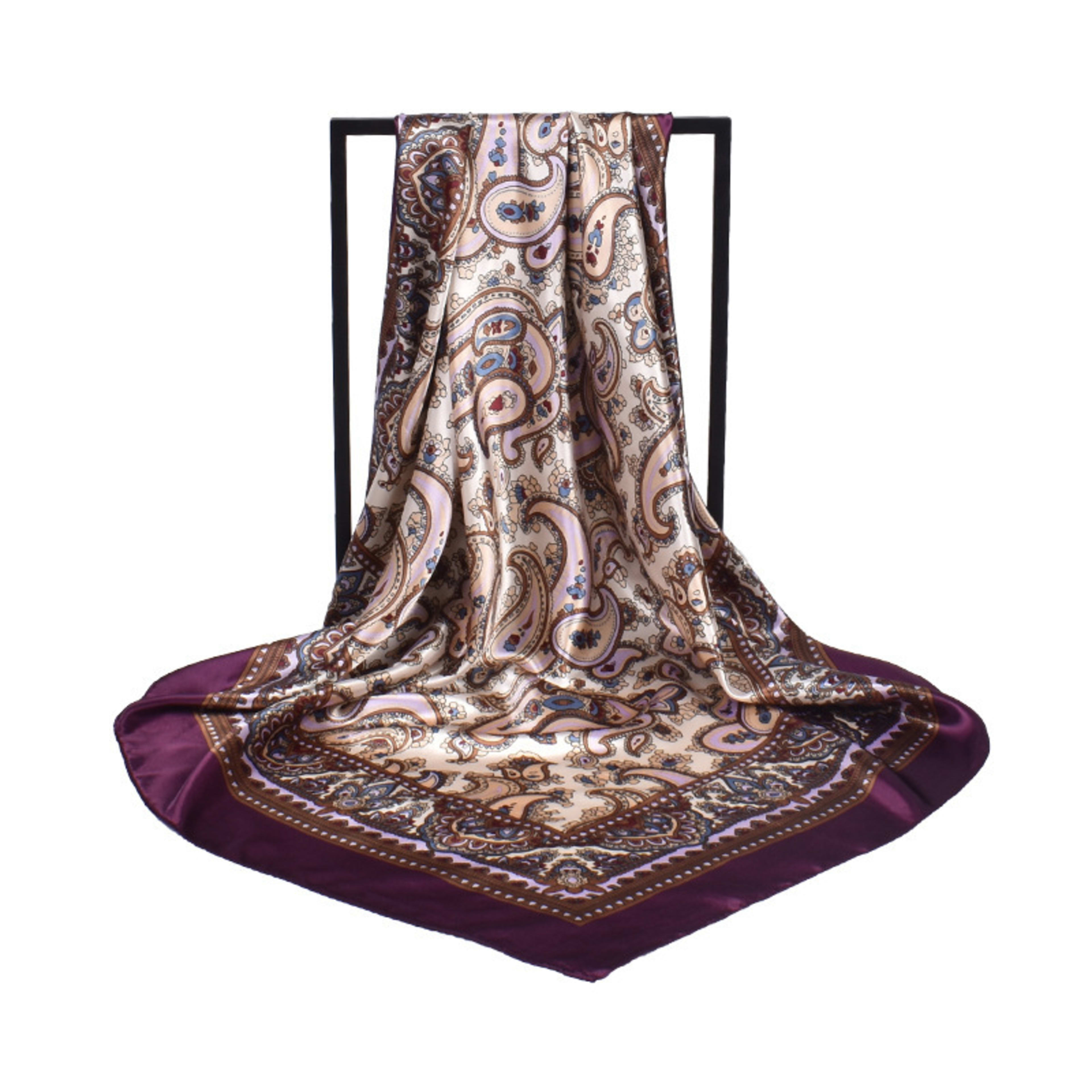 New Stylish All-Match Cashew Flower 90x90 Womens Printed Satin Square Scarf 10