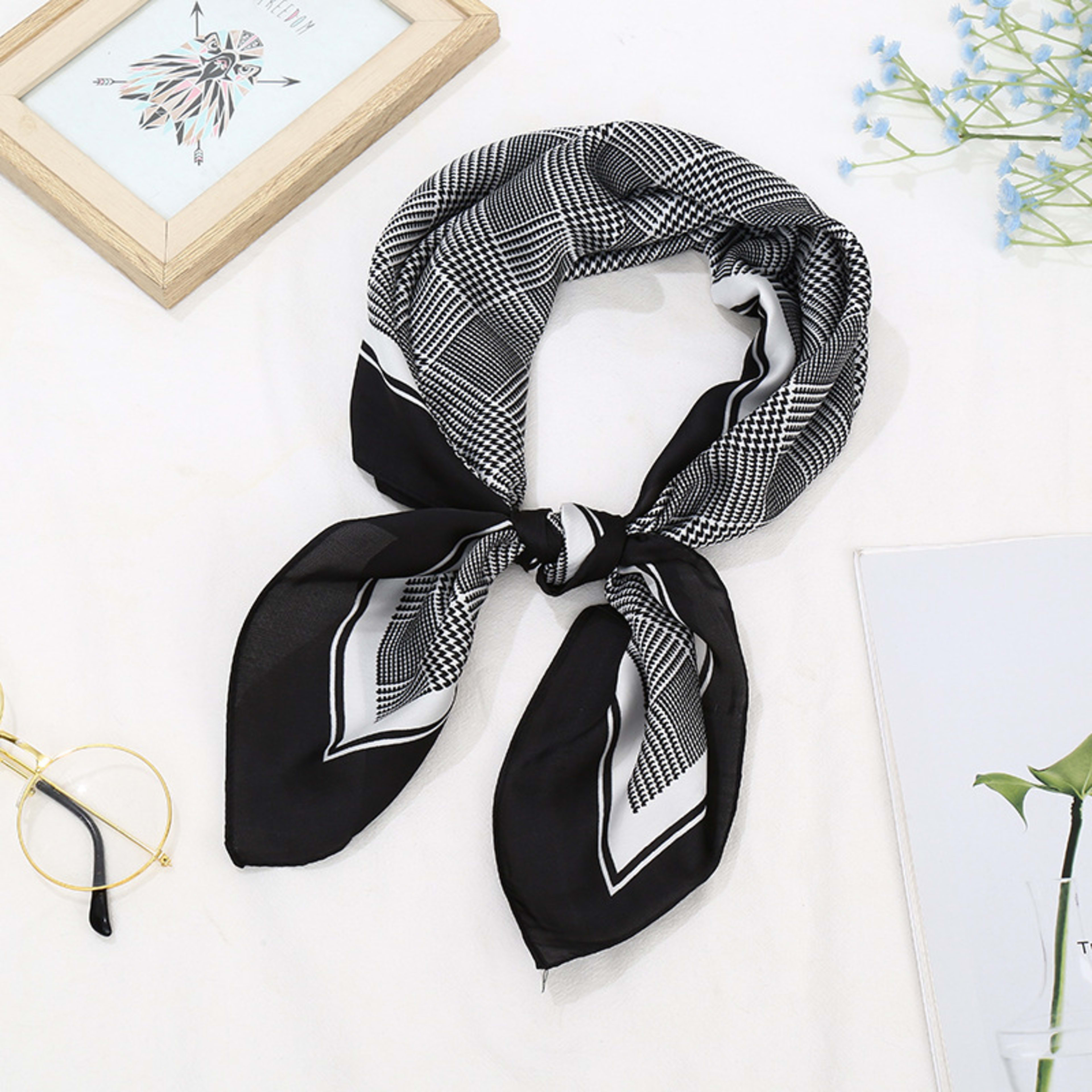 Small Scarf Vintage Printed Silk Scarf For Women 36
