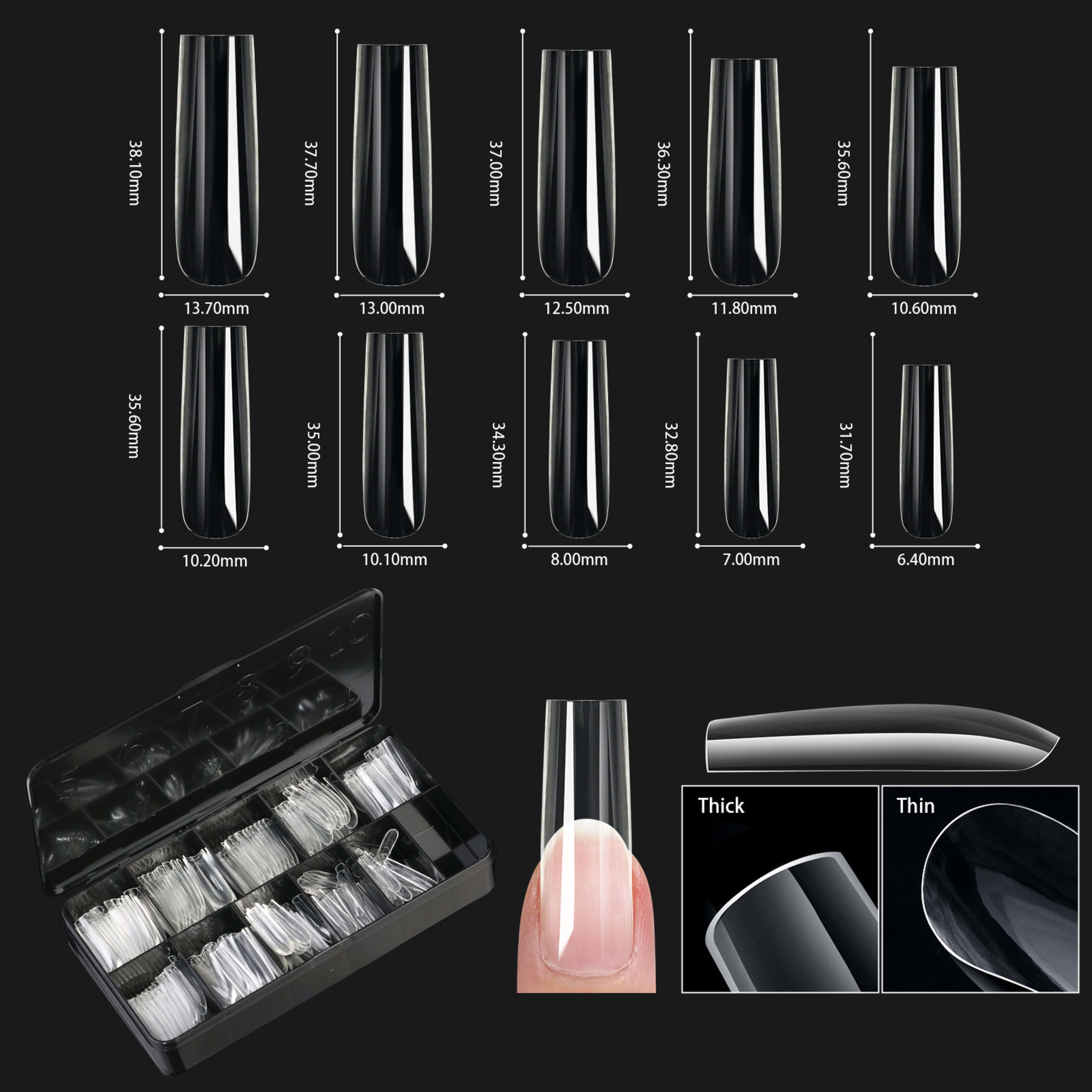 Nail Transparent Nail Tips Nail Shapes For Manicure Seamless False Nails Boxed Set 12