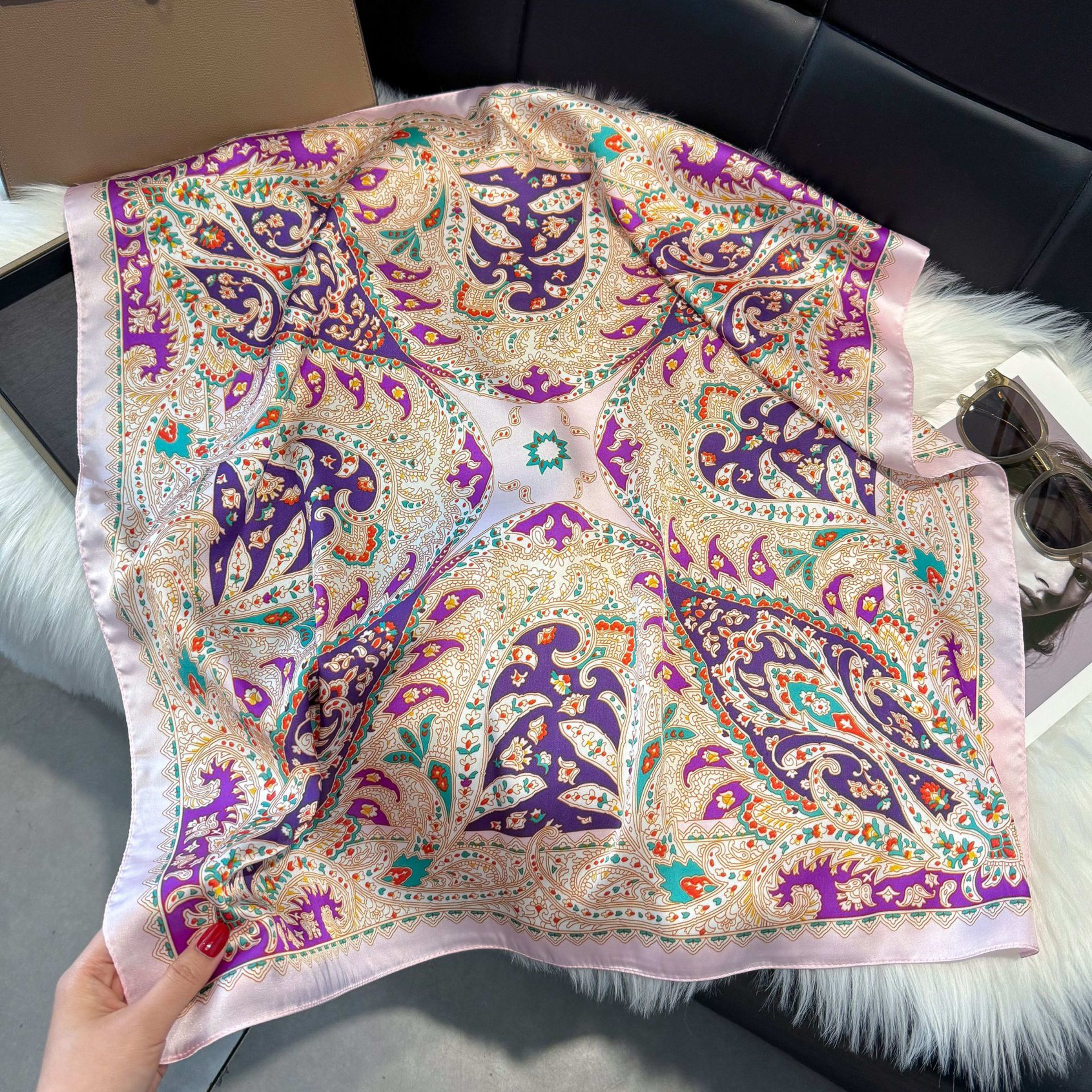 European And American-style ScarfSquare Kerchief Imitation Silk Vintage Cashew Pattern 21