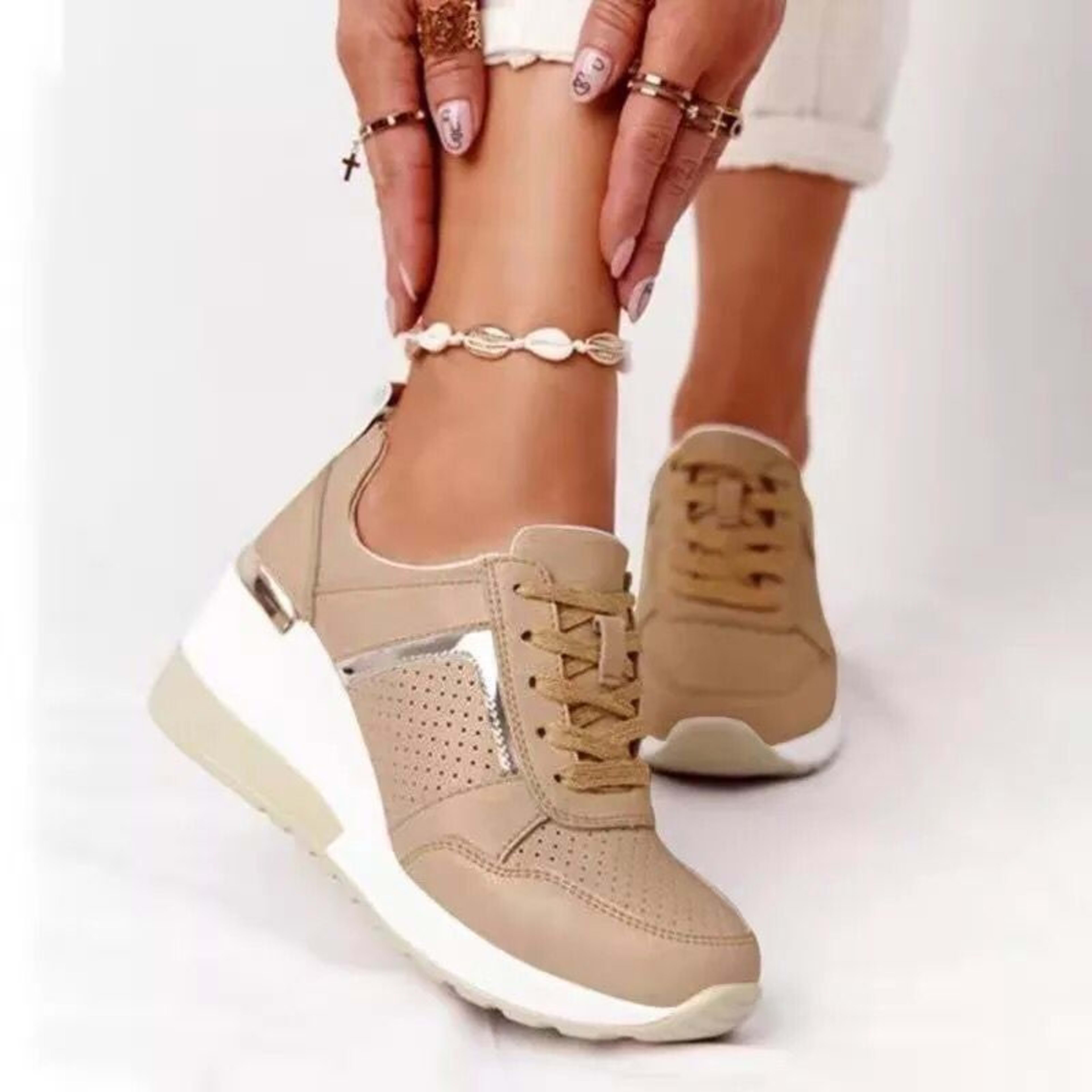 Plus Size Casual Platform Dad Shoes Lace-up Wedge Sports Women 11