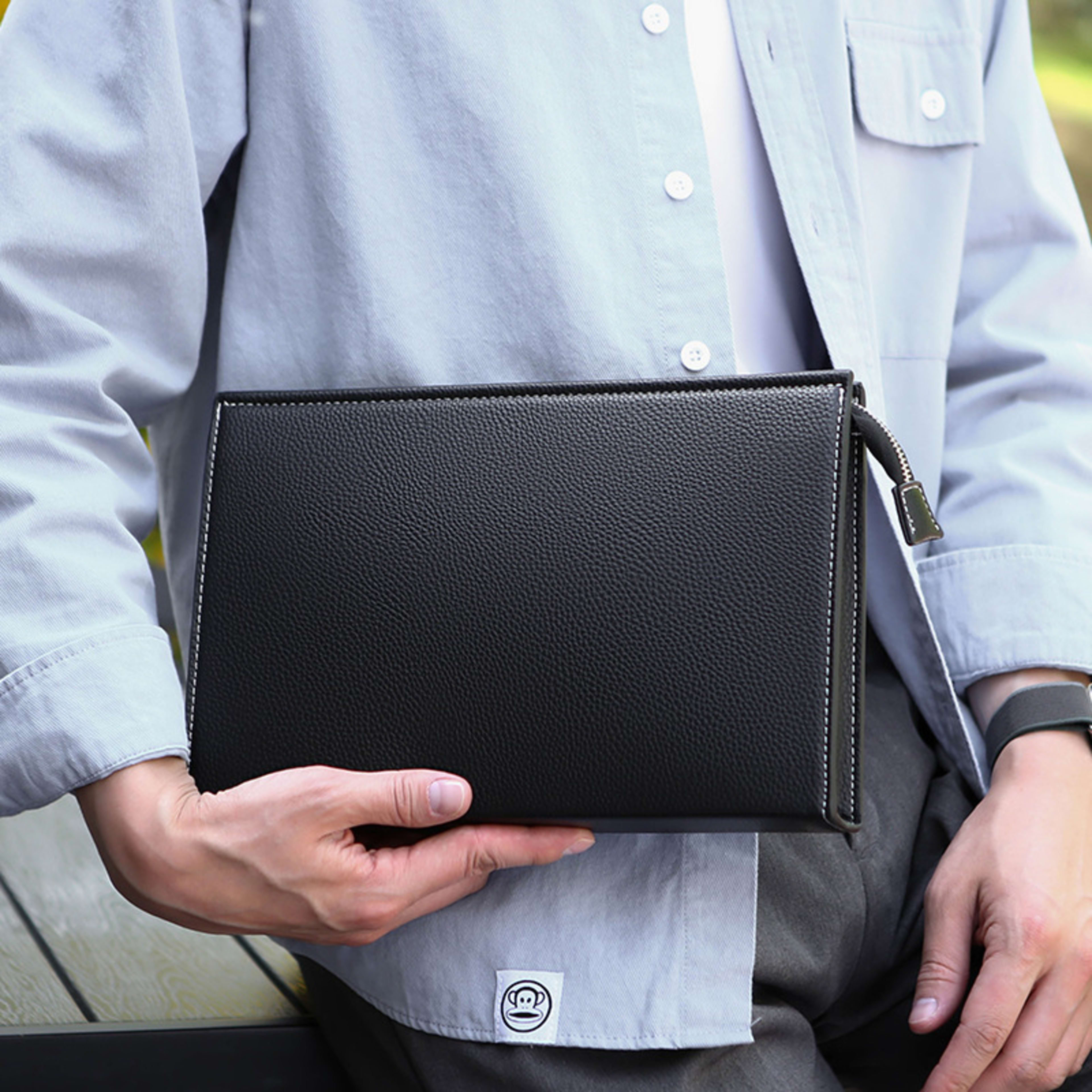 New Clutch Men's Briefcase Soft Leather Fashion Trendy Casual Business 4