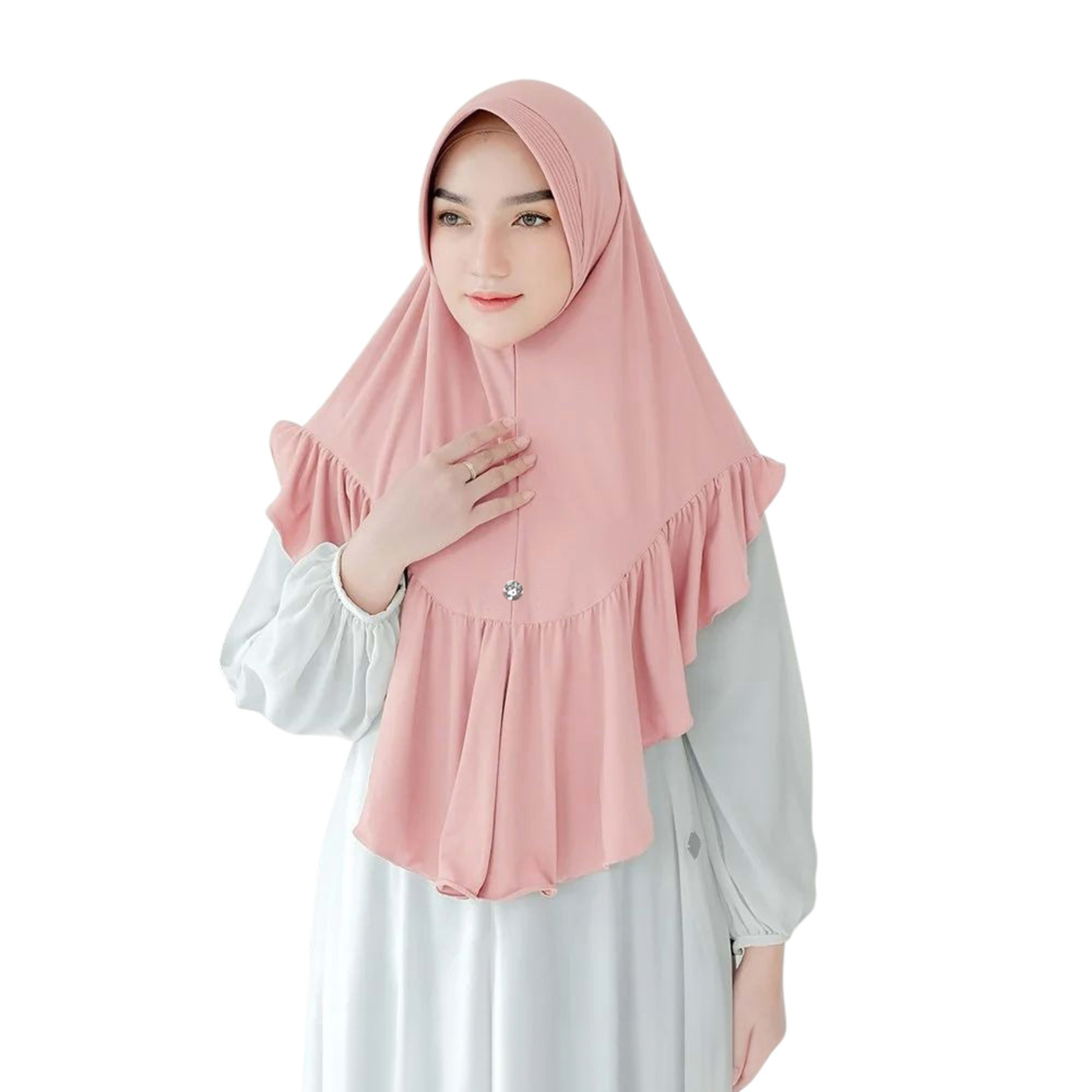 Solid-color Womens Ruffled-hem Pullover Comfort Breathable Headscarf