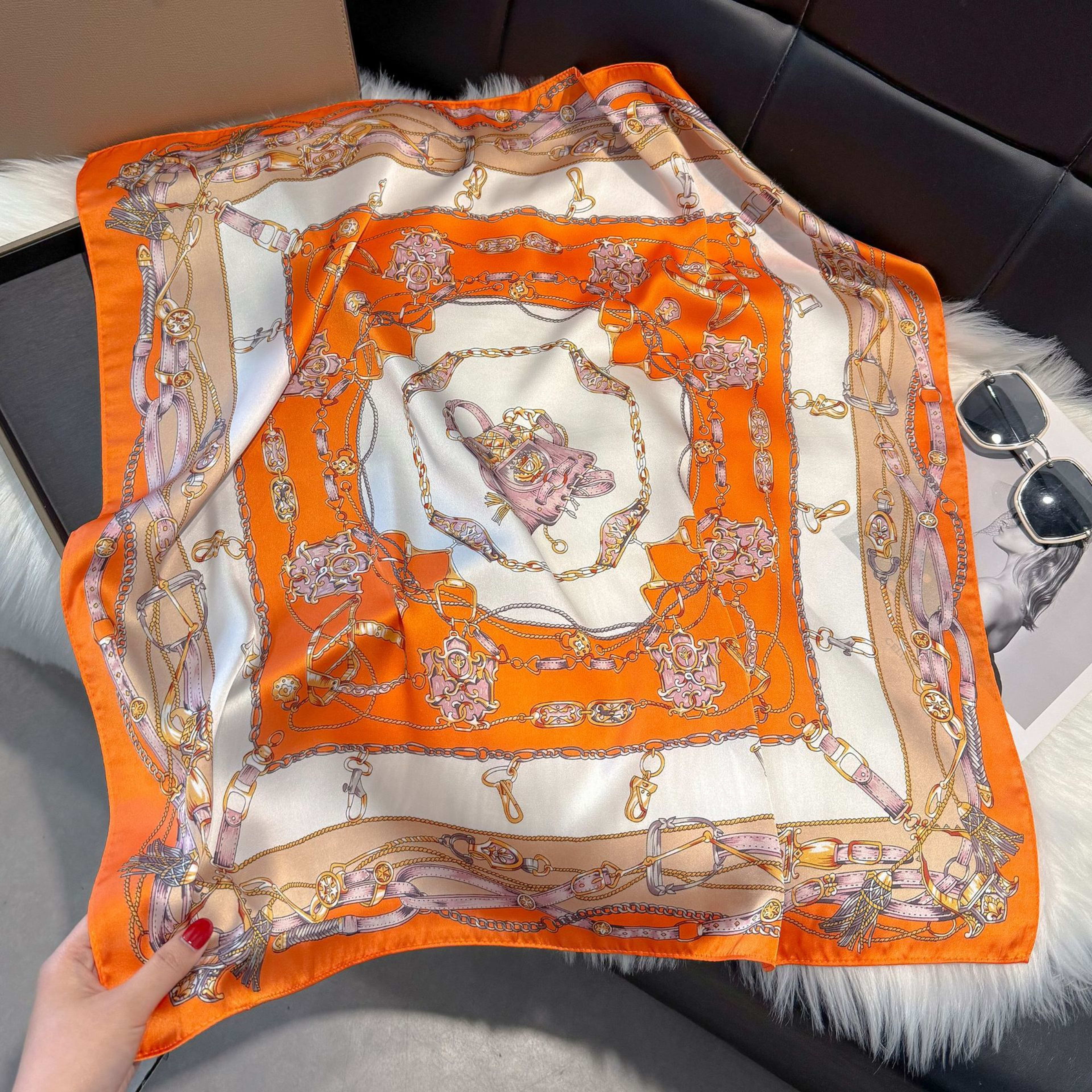 European And American-style ScarfSquare Kerchief Imitation Silk Vintage Cashew Pattern 24
